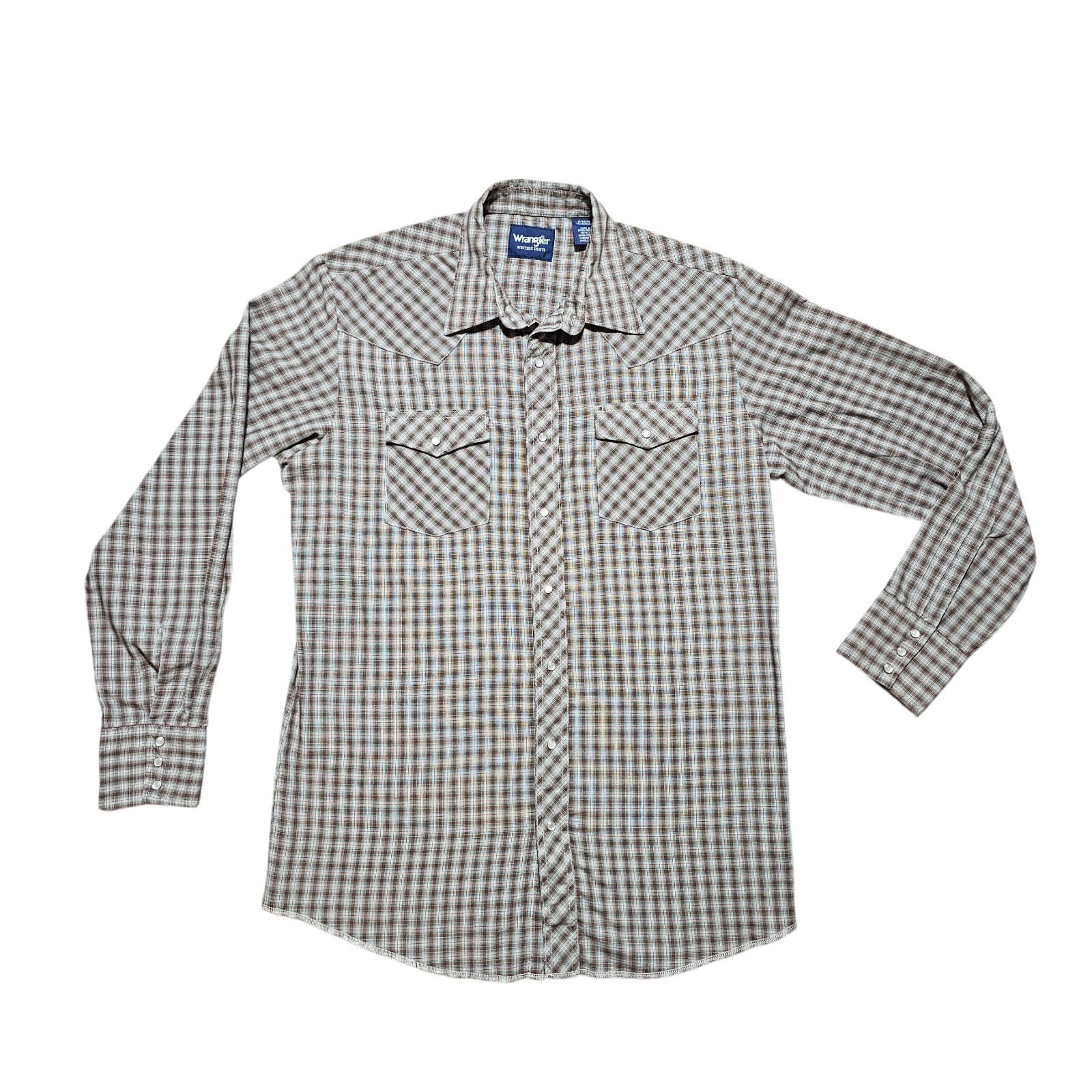 Vintage Wrangler Western Long Sleeve Button Down Pearl Snap Shirt Plaid Size Lt