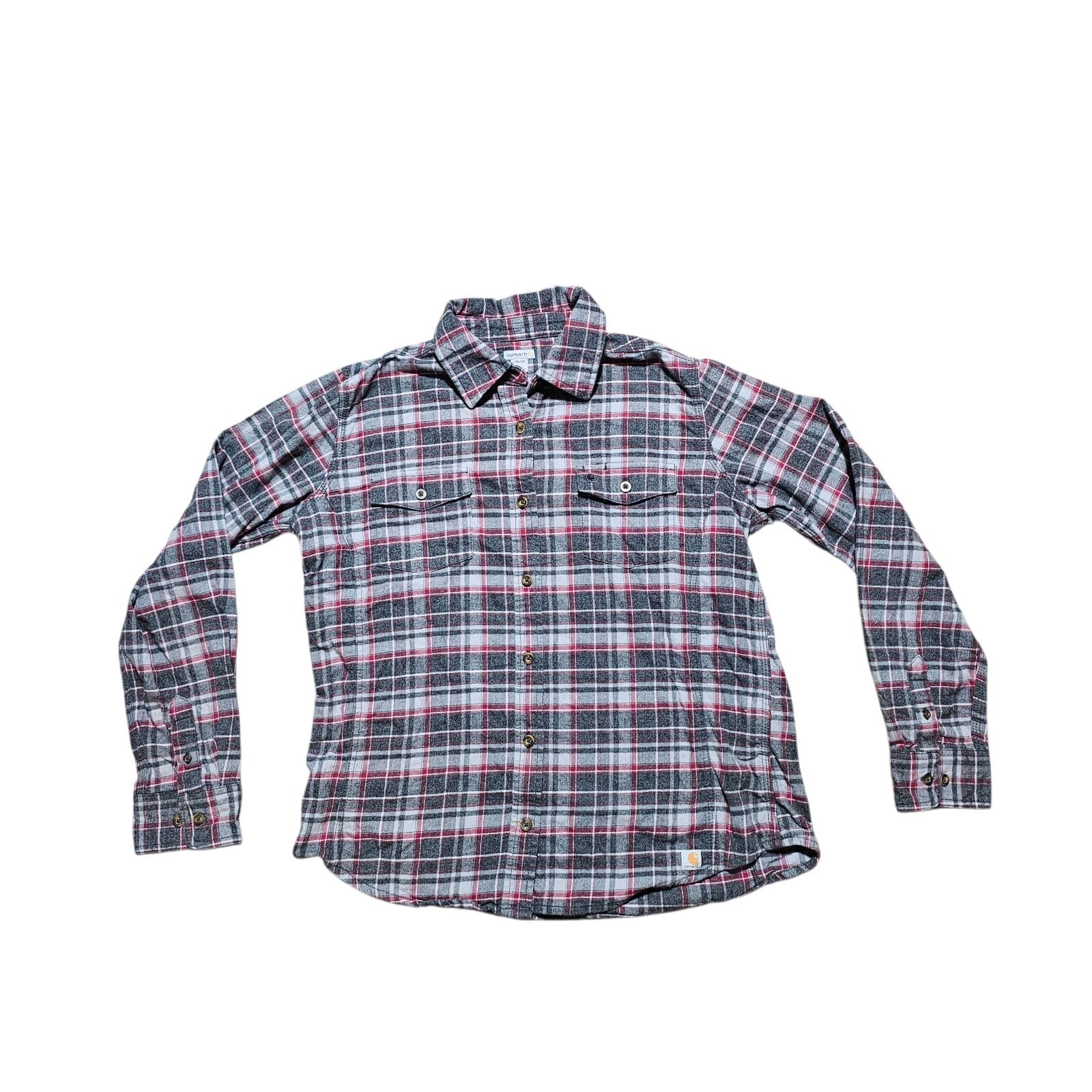Carhartt Gray Maroon Plaid Flannel Shirt Womens L 12-14 Button Down - Thumbnail 5