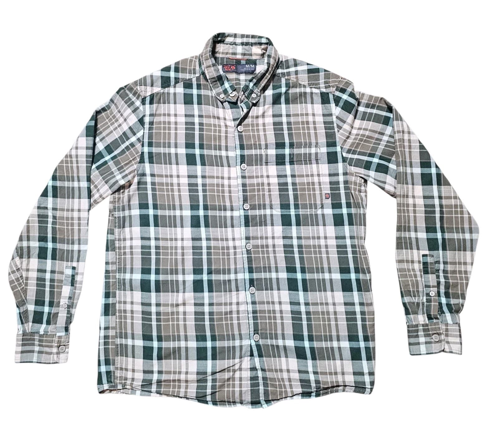 Mountain Hardwear Men's Long Sleeve Button Down Cotton Shirt Green Paid Size Med