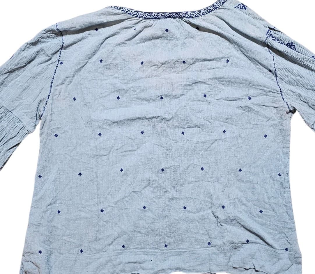 J Crew Cotton Embroidered Peasant Blouse Blue Light Weight Gauzy Women's Size 12 - Thumbnail 6