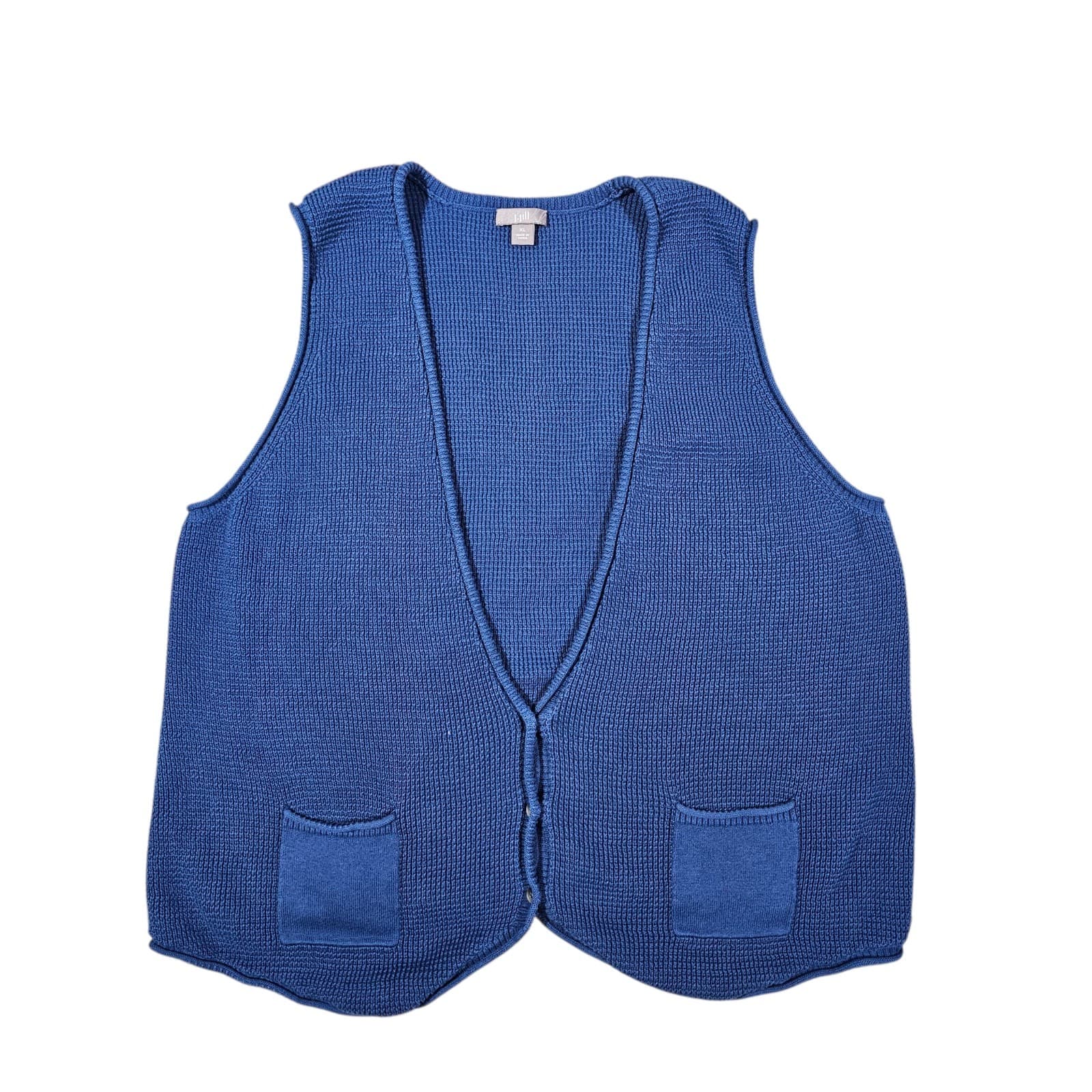 J Jill Women's Crochet Sweater Vest Tunic Size Xl Blue 100% Cotton