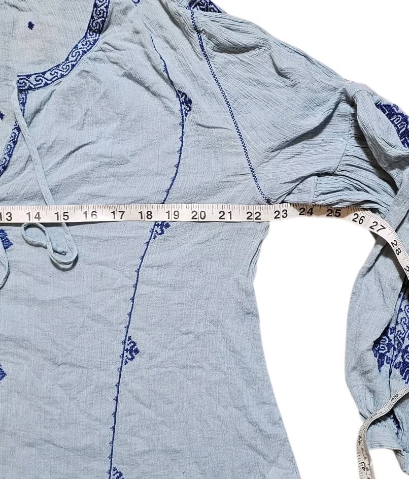 J Crew Cotton Embroidered Peasant Blouse Blue Light Weight Gauzy Women's Size 12 - Thumbnail 8