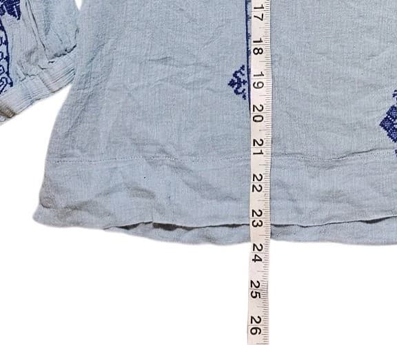 J Crew Cotton Embroidered Peasant Blouse Blue Light Weight Gauzy Women's Size 12 - Thumbnail 7