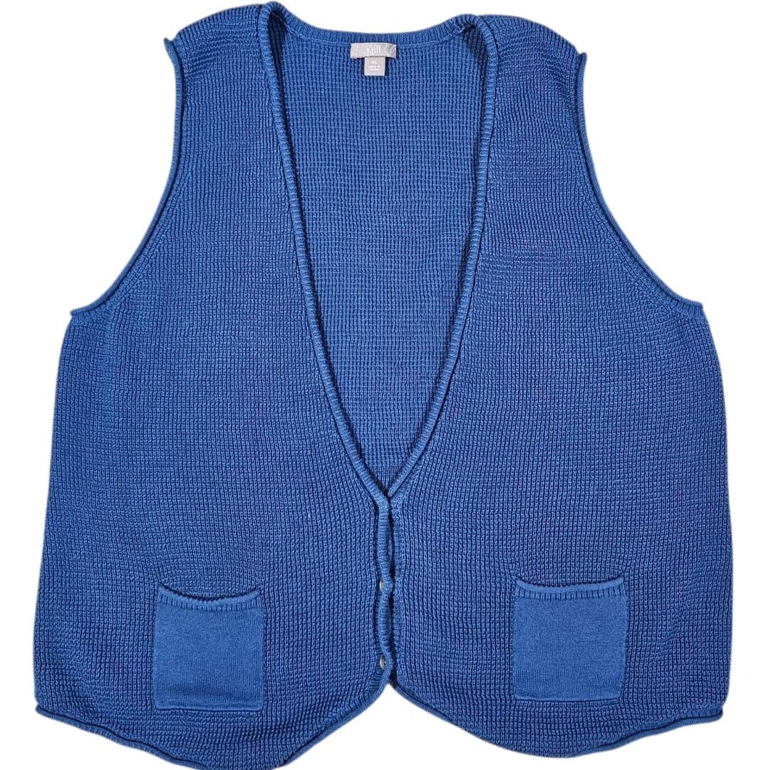 J Jill Women's Crochet Sweater Vest Tunic Size Xl Blue 100% Cotton - Thumbnail 2