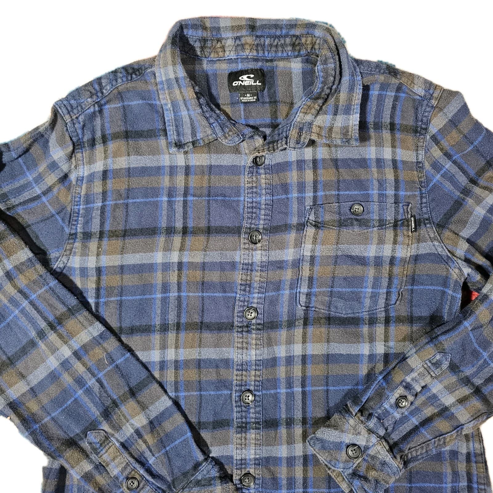 O'Neill Long Sleeve Flannel Shirt Men's Med Blue gray Plaid standard Fit - Thumbnail 4