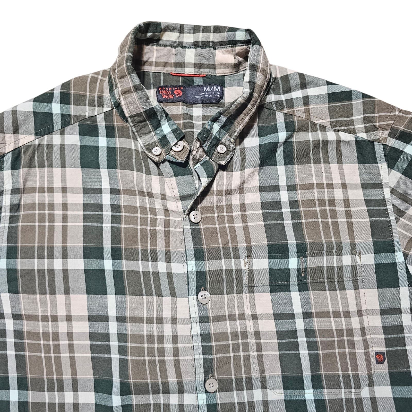 Mountain Hardwear Men's Long Sleeve Button Down Cotton Shirt Green Paid Size Med - Thumbnail 2