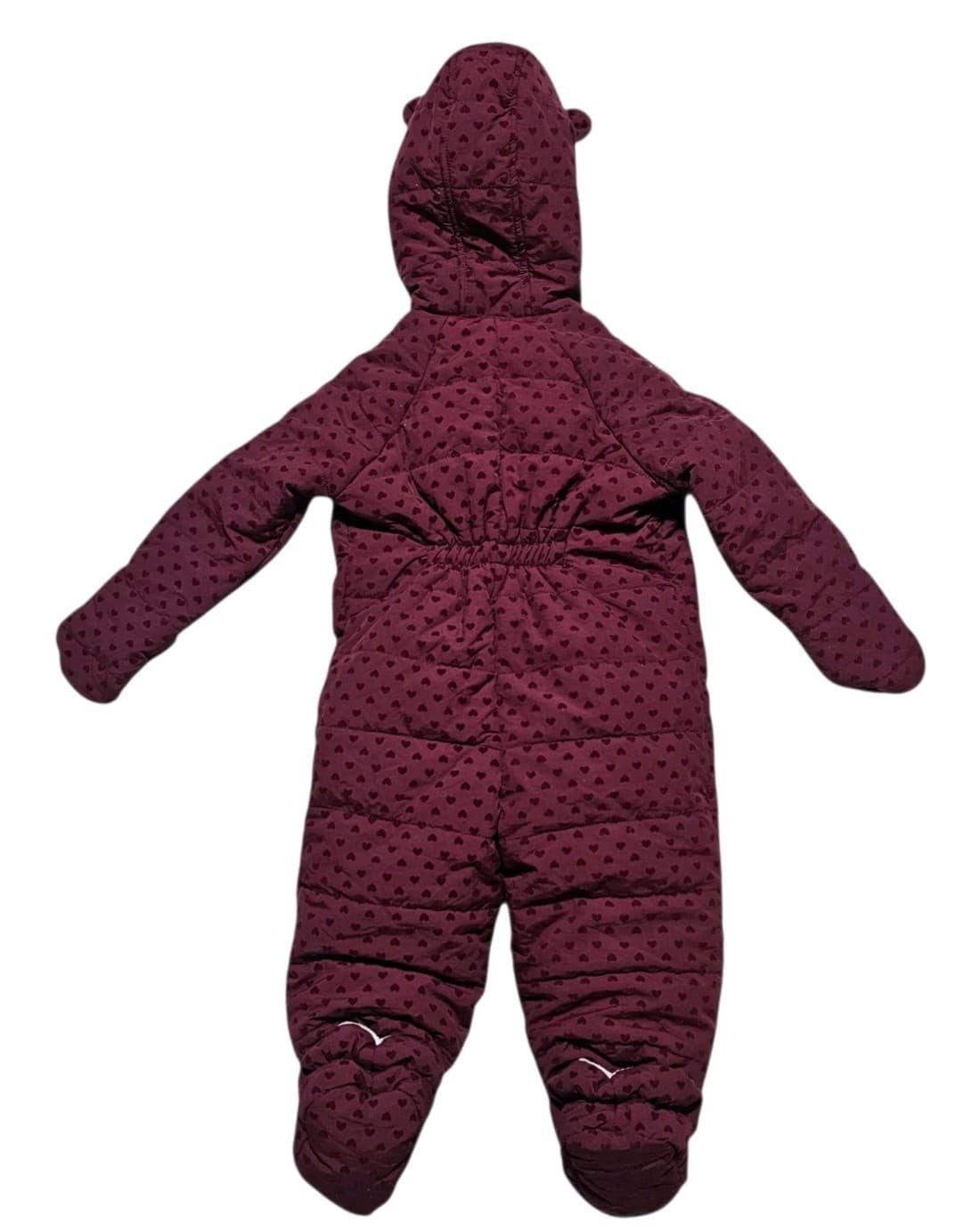 First Impressions Maroon Flocked Hooded Footed Snow Suit Baby Girls 24 Mothns - Thumbnail 4