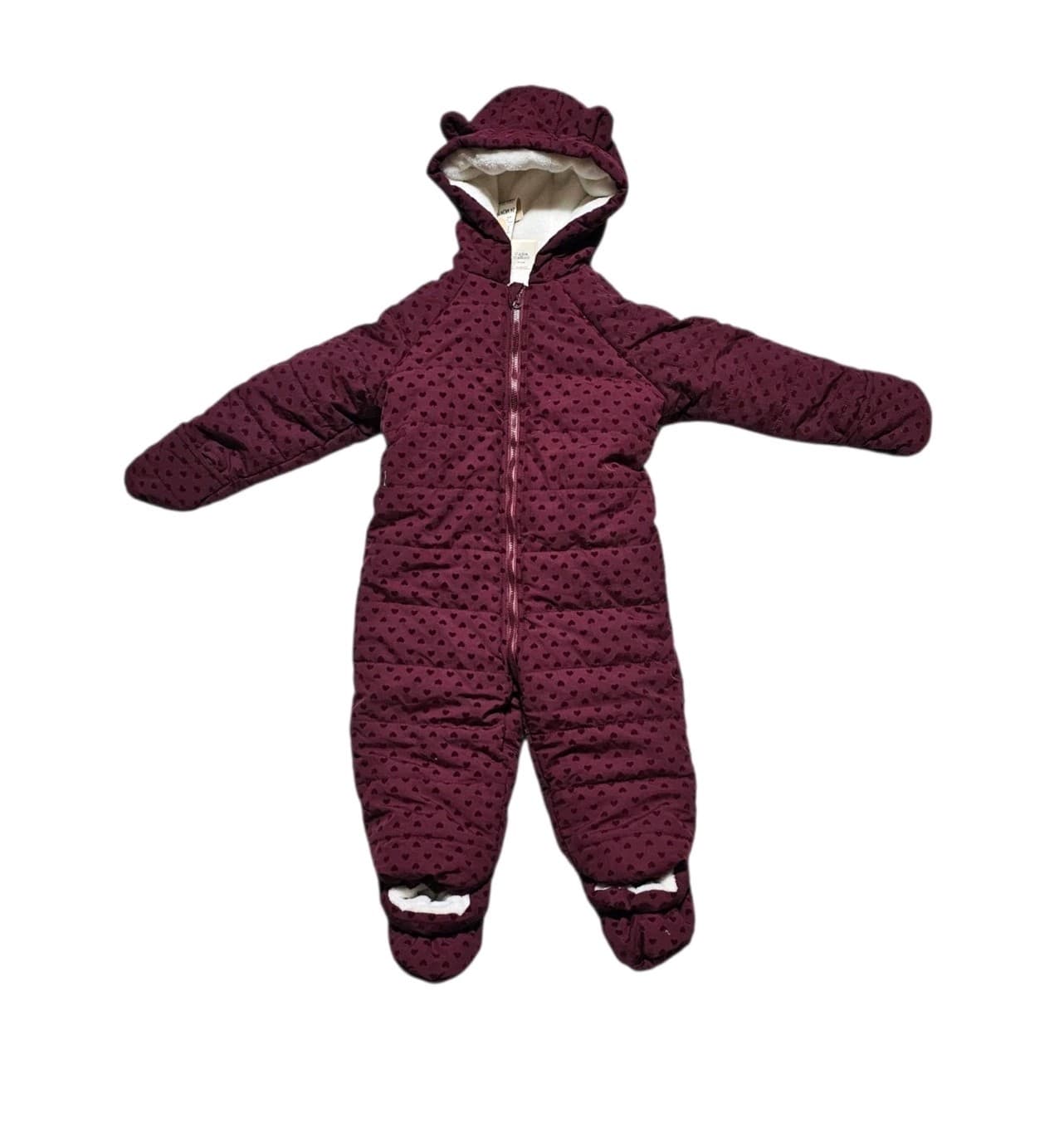 First Impressions Maroon Flocked Hooded Footed Snow Suit Baby Girls 24 Mothns