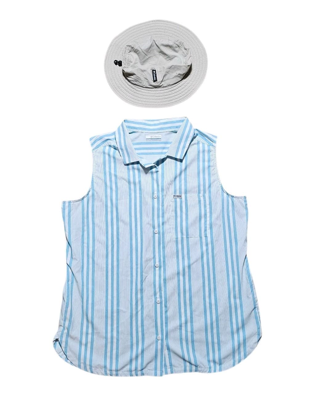 Columbia PFG Women's Blue And White Button Up Shirt And Columbia Fishing Hat