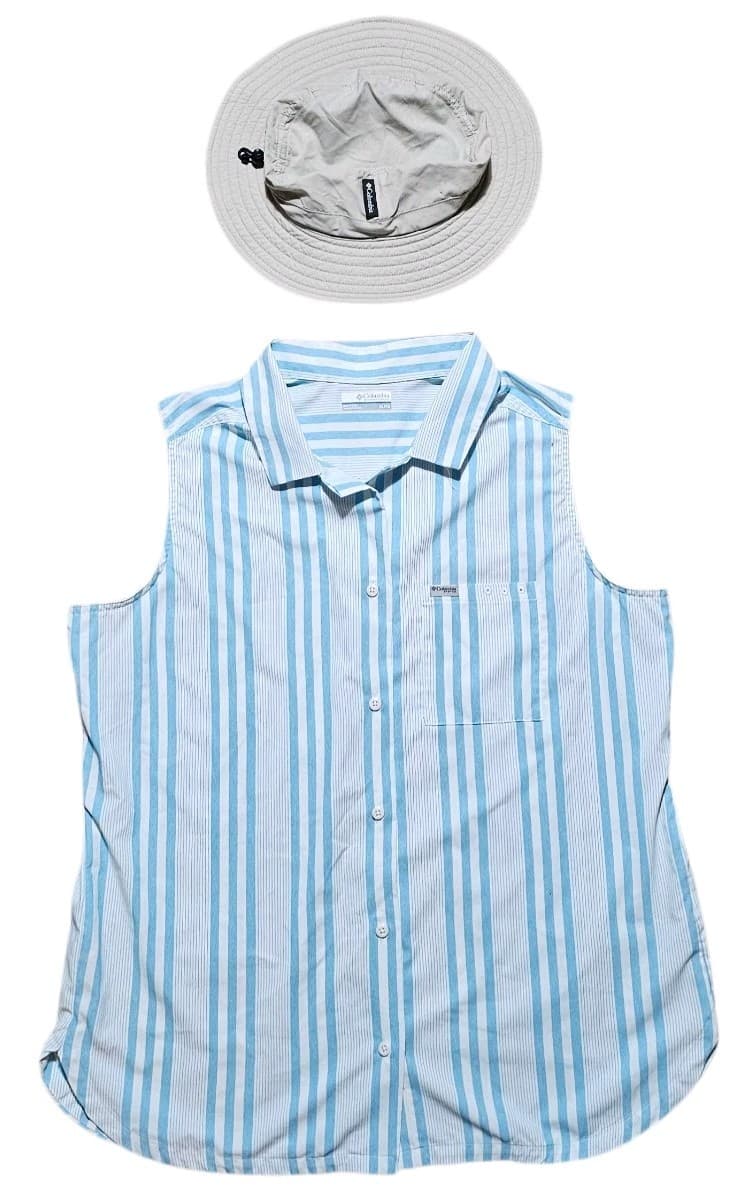 Columbia PFG Women's Blue And White Button Up Shirt And Columbia Fishing Hat - Thumbnail 2
