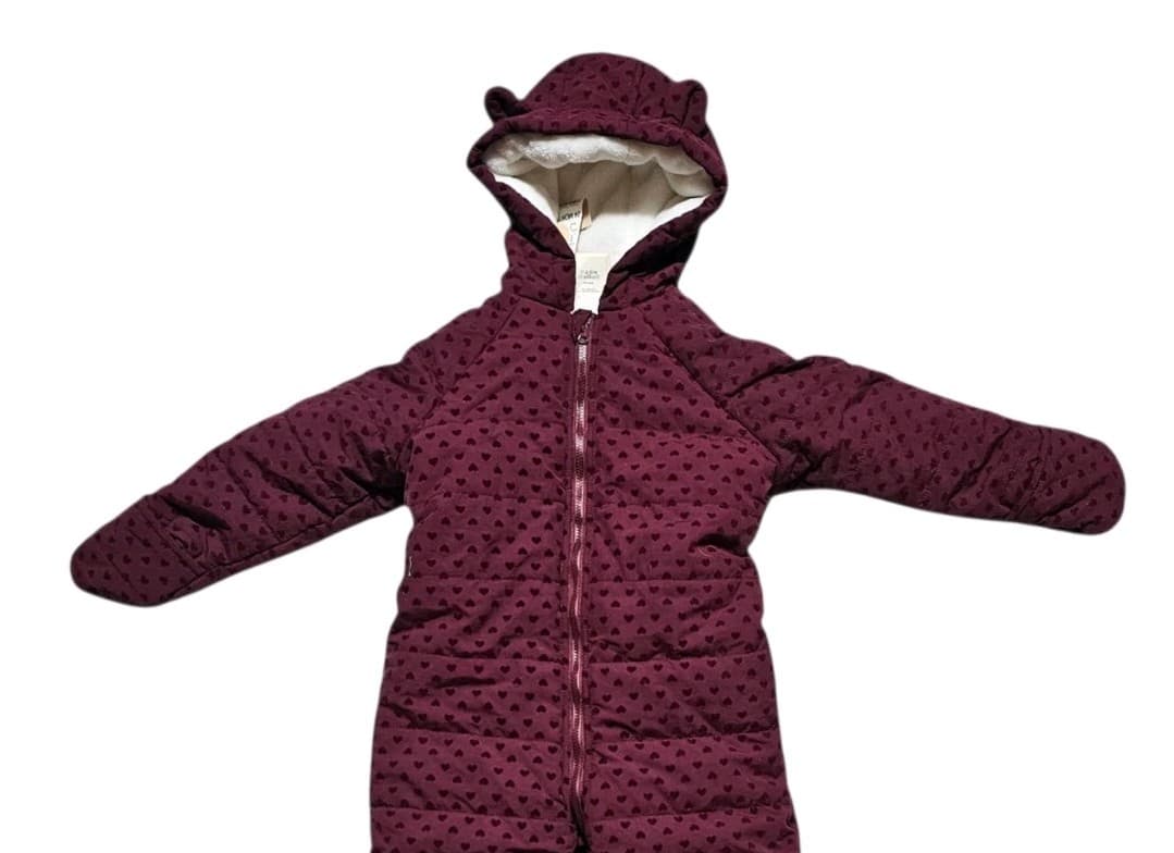 First Impressions Maroon Flocked Hooded Footed Snow Suit Baby Girls 24 Mothns - Thumbnail 3