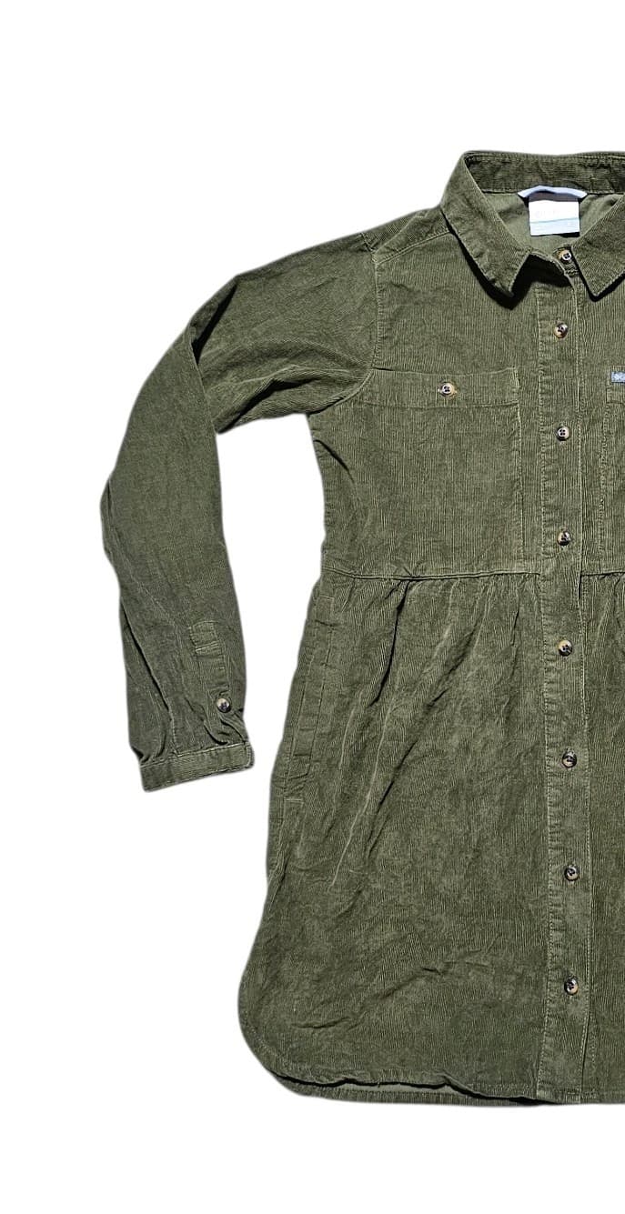 Columbia Girls Green Olive Corduroy Shirt Dress- Size Large (10/12) - Thumbnail 4
