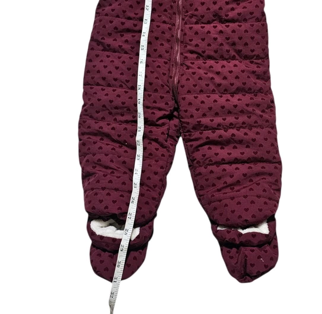 First Impressions Maroon Flocked Hooded Footed Snow Suit Baby Girls 24 Mothns - Thumbnail 8