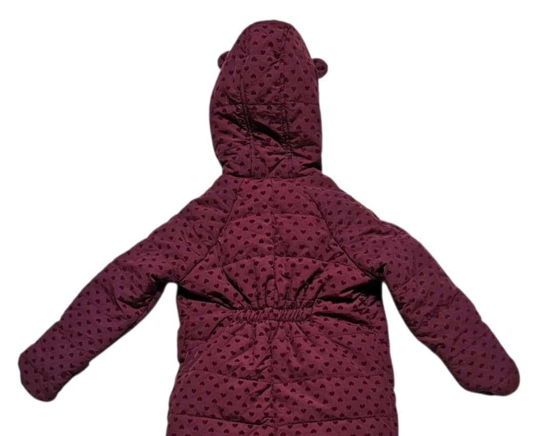 First Impressions Maroon Flocked Hooded Footed Snow Suit Baby Girls 24 Mothns - Thumbnail 6