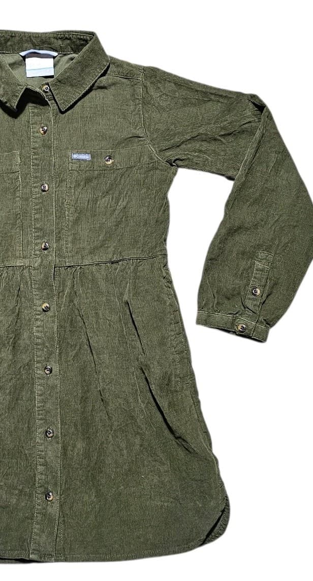 Columbia Girls Green Olive Corduroy Shirt Dress- Size Large (10/12) - Thumbnail 5