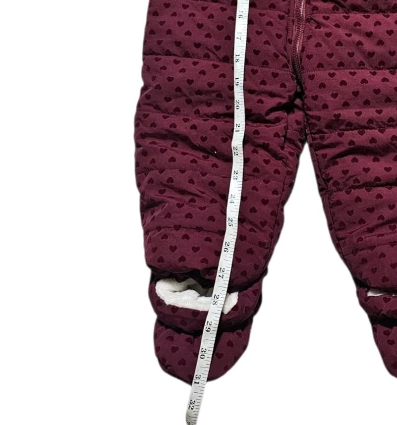 First Impressions Maroon Flocked Hooded Footed Snow Suit Baby Girls 24 Mothns - Thumbnail 7