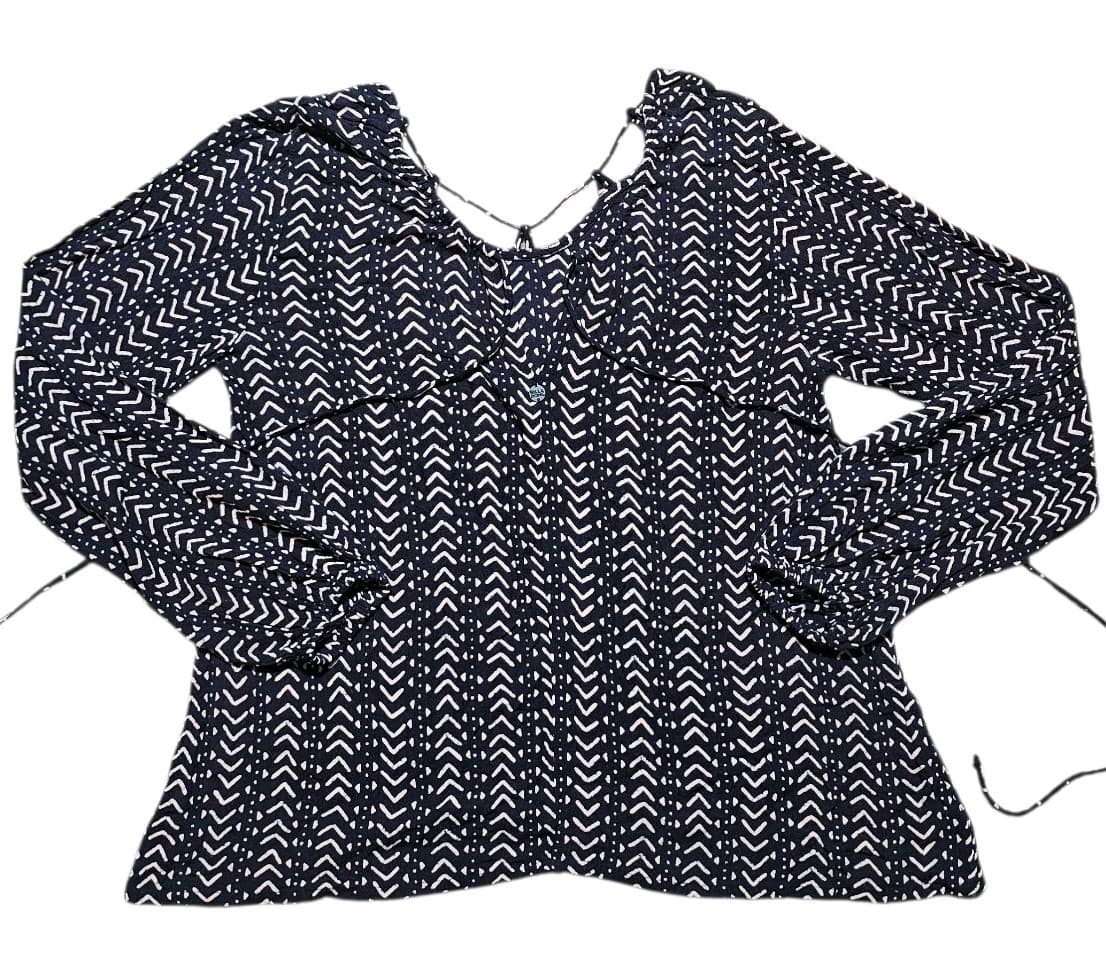 Billabong Black Tie Neck Long Sleeve Peasant Blouse Size S/P - Thumbnail 2