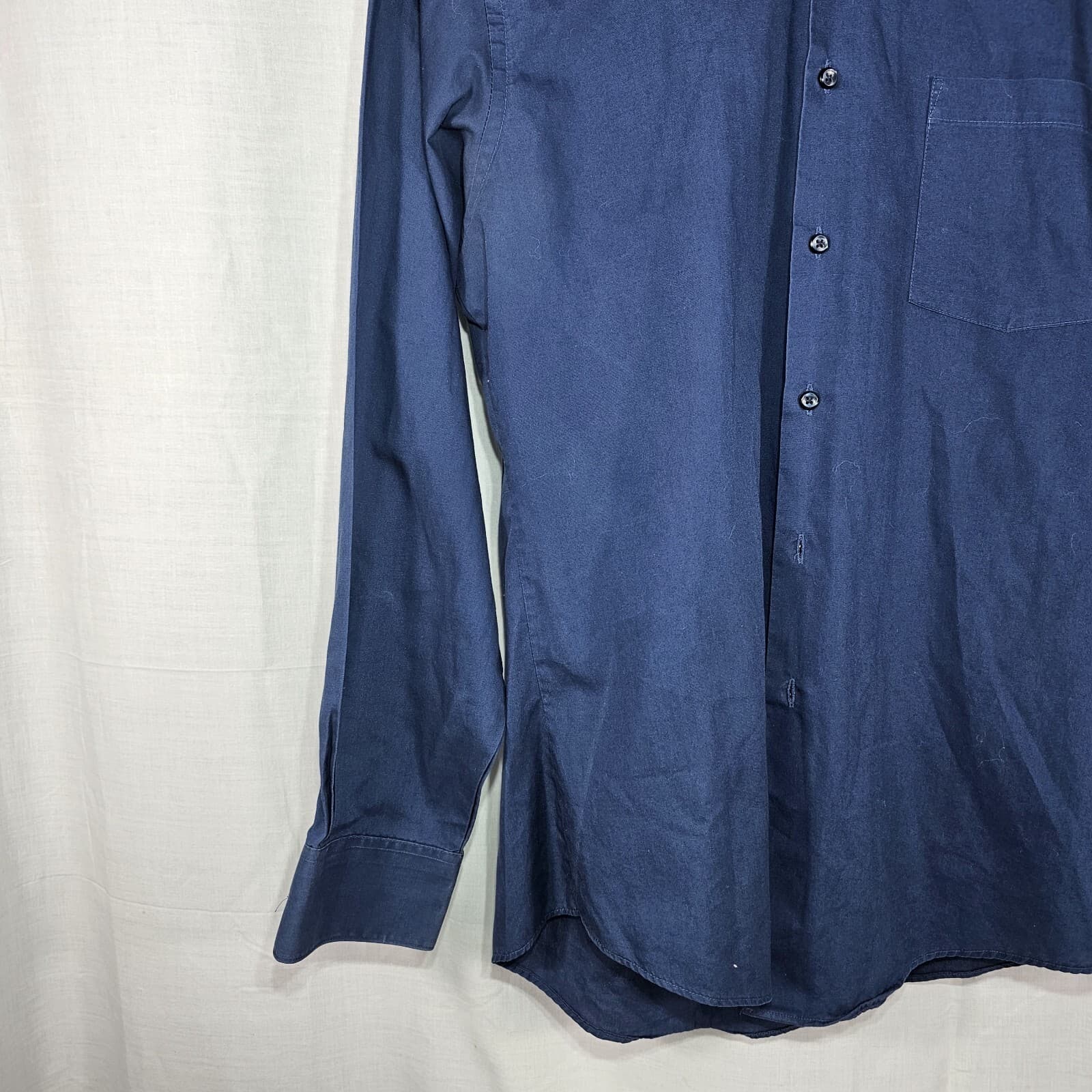 Van Hueson Poplin Men's Blue Fitted Button Down Shirt 15.5x34/35 - Thumbnail 4