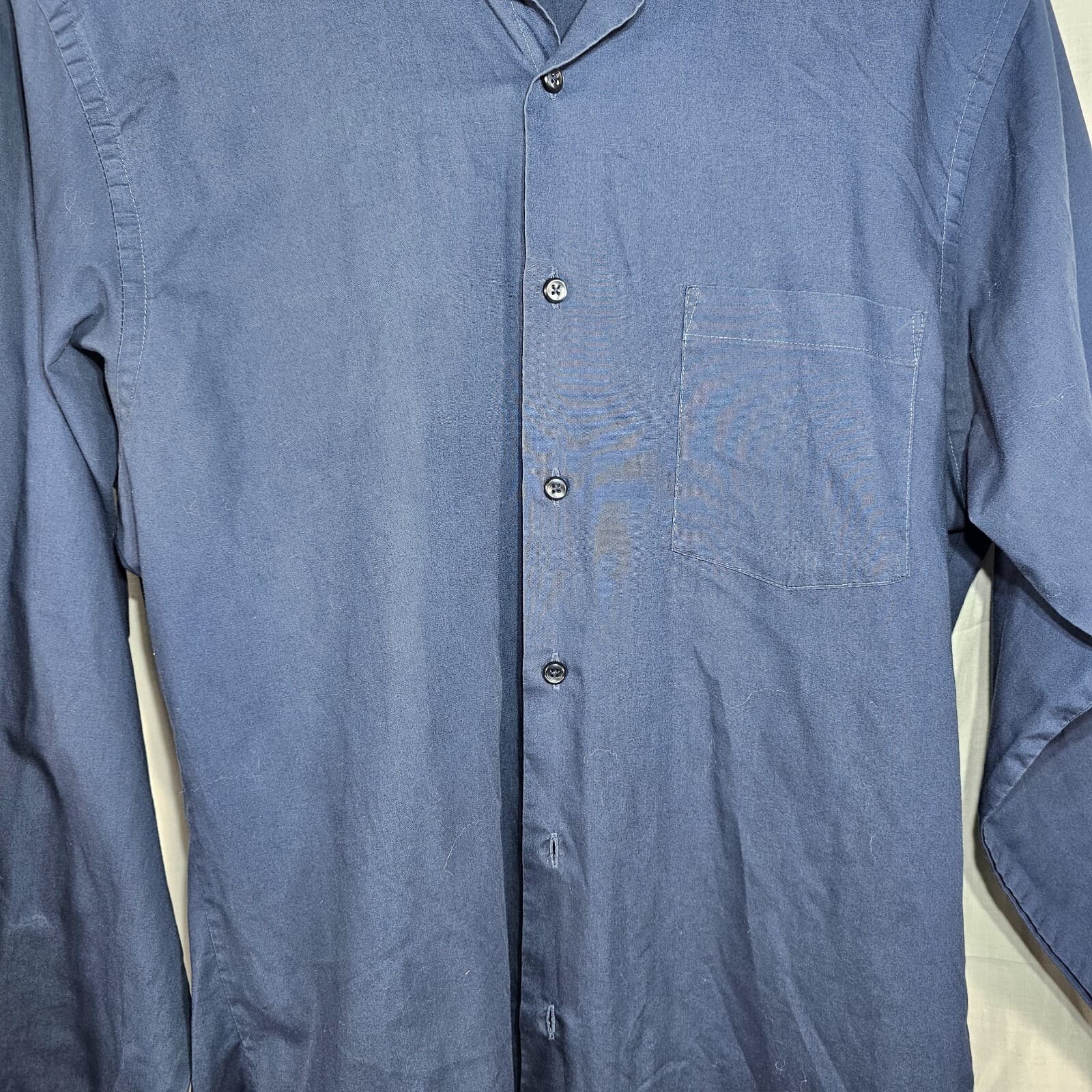 Van Hueson Poplin Men's Blue Fitted Button Down Shirt 15.5x34/35 - Thumbnail 6