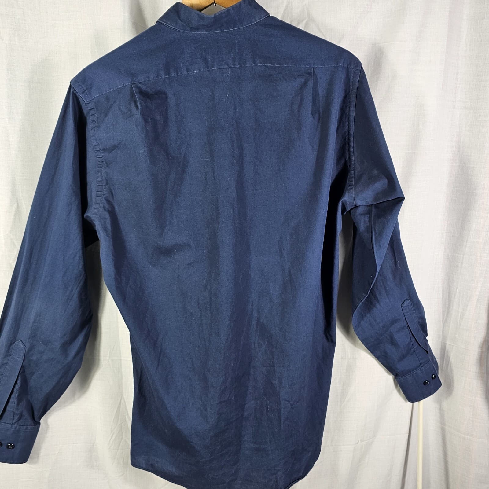 Van Hueson Poplin Men's Blue Fitted Button Down Shirt 15.5x34/35 - Thumbnail 9