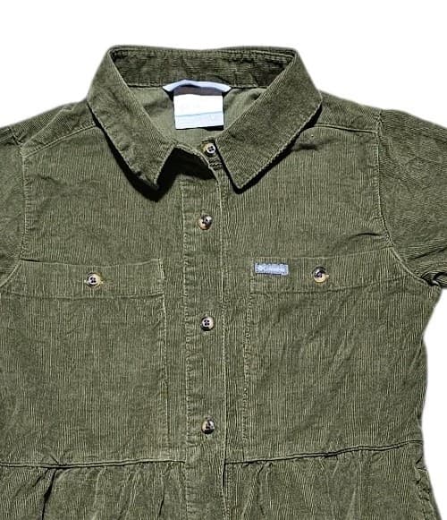 Columbia Girls Green Olive Corduroy Shirt Dress- Size Large (10/12) - Thumbnail 2