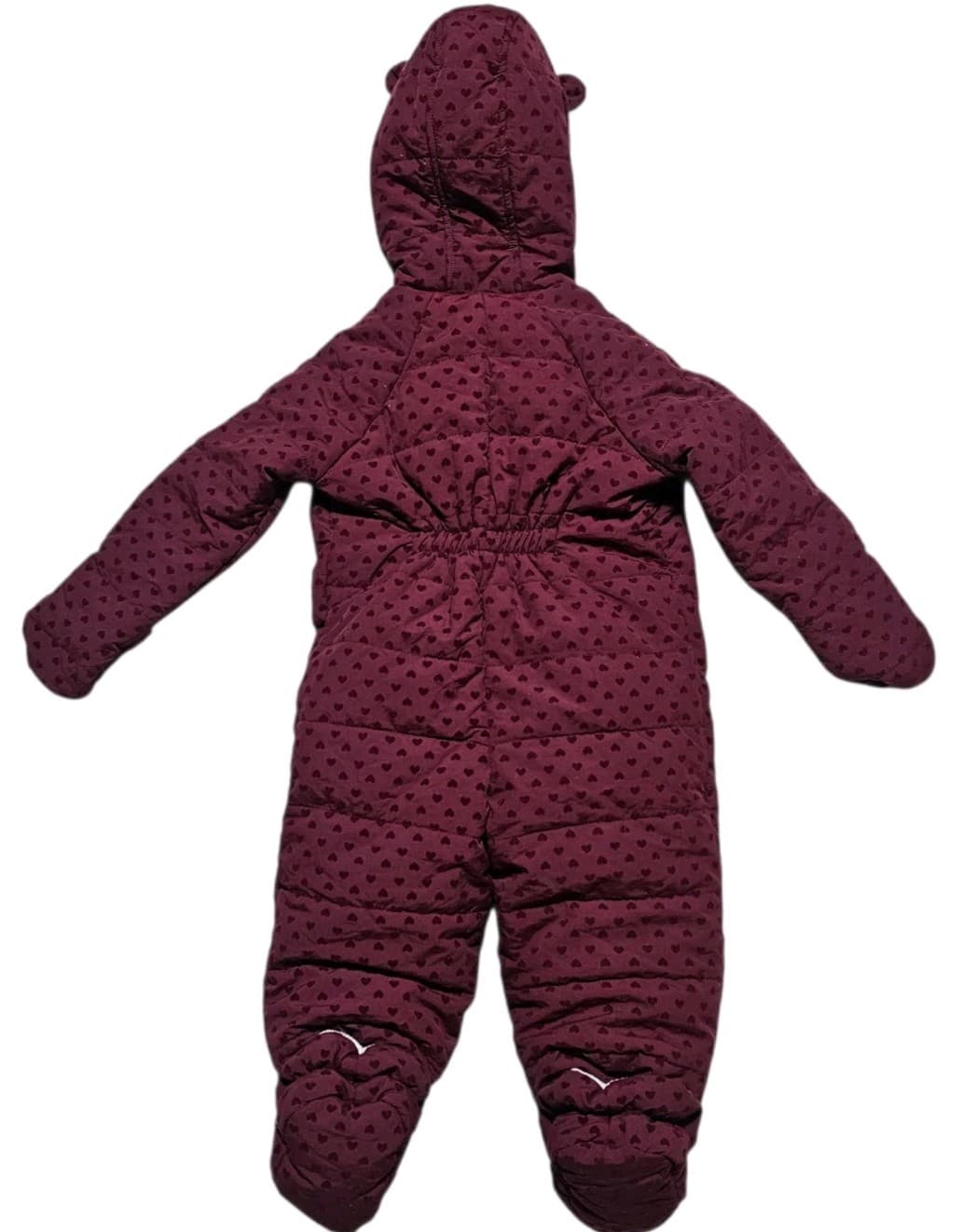 First Impressions Maroon Flocked Hooded Footed Snow Suit Baby Girls 24 Mothns - Thumbnail 5