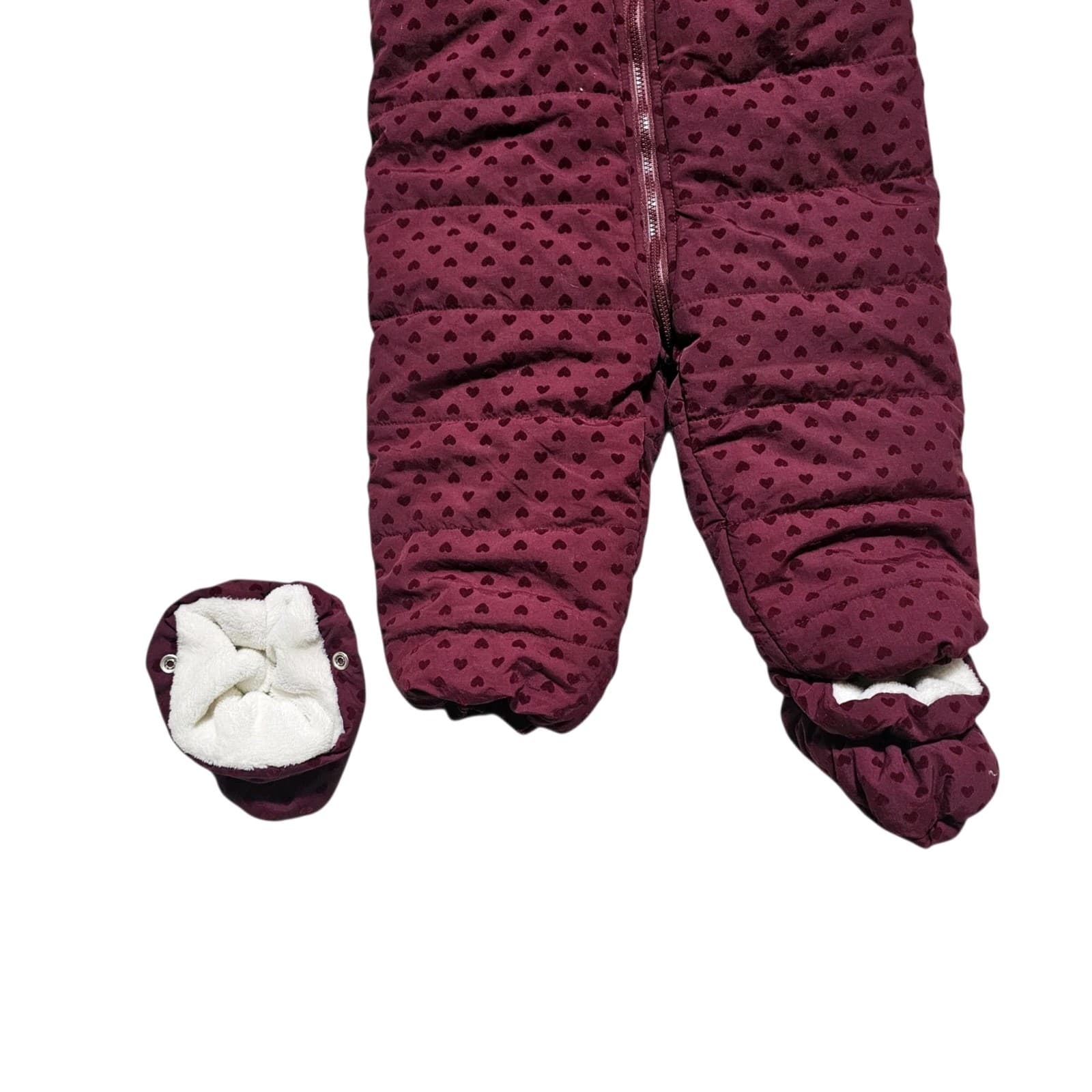First Impressions Maroon Flocked Hooded Footed Snow Suit Baby Girls 24 Mothns - Thumbnail 9
