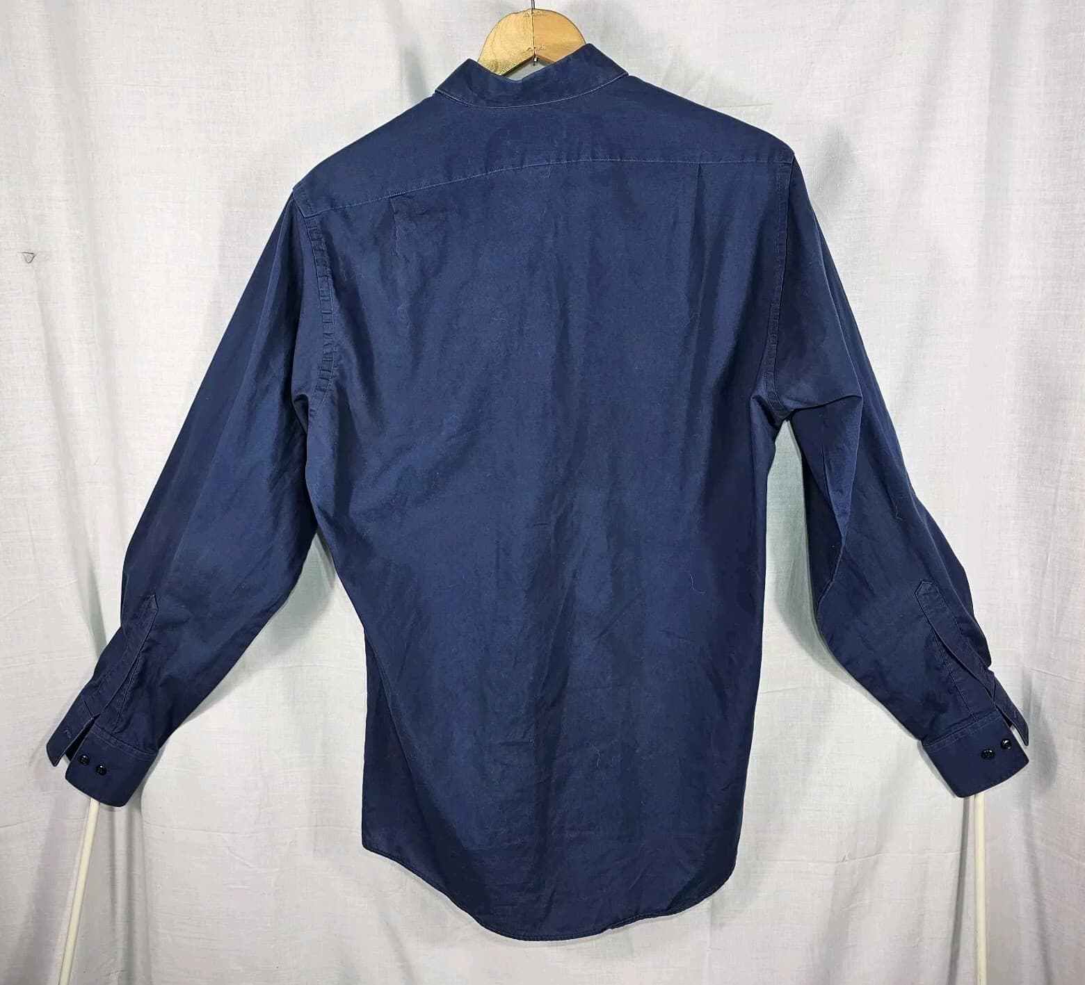 Van Hueson Poplin Men's Blue Fitted Button Down Shirt 15.5x34/35 - Thumbnail 7