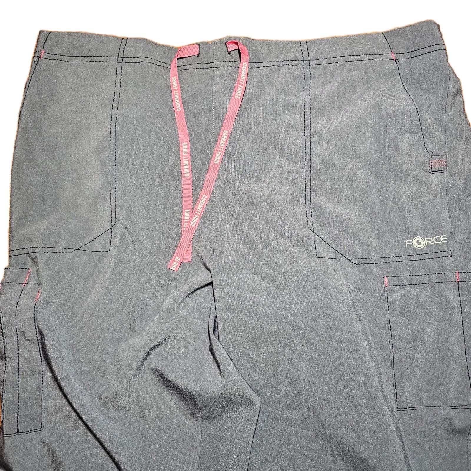 Carhartt Womens Cargo Style Scrubs Pants Size PXL Drawstring Waist Gray Pink - Thumbnail 3