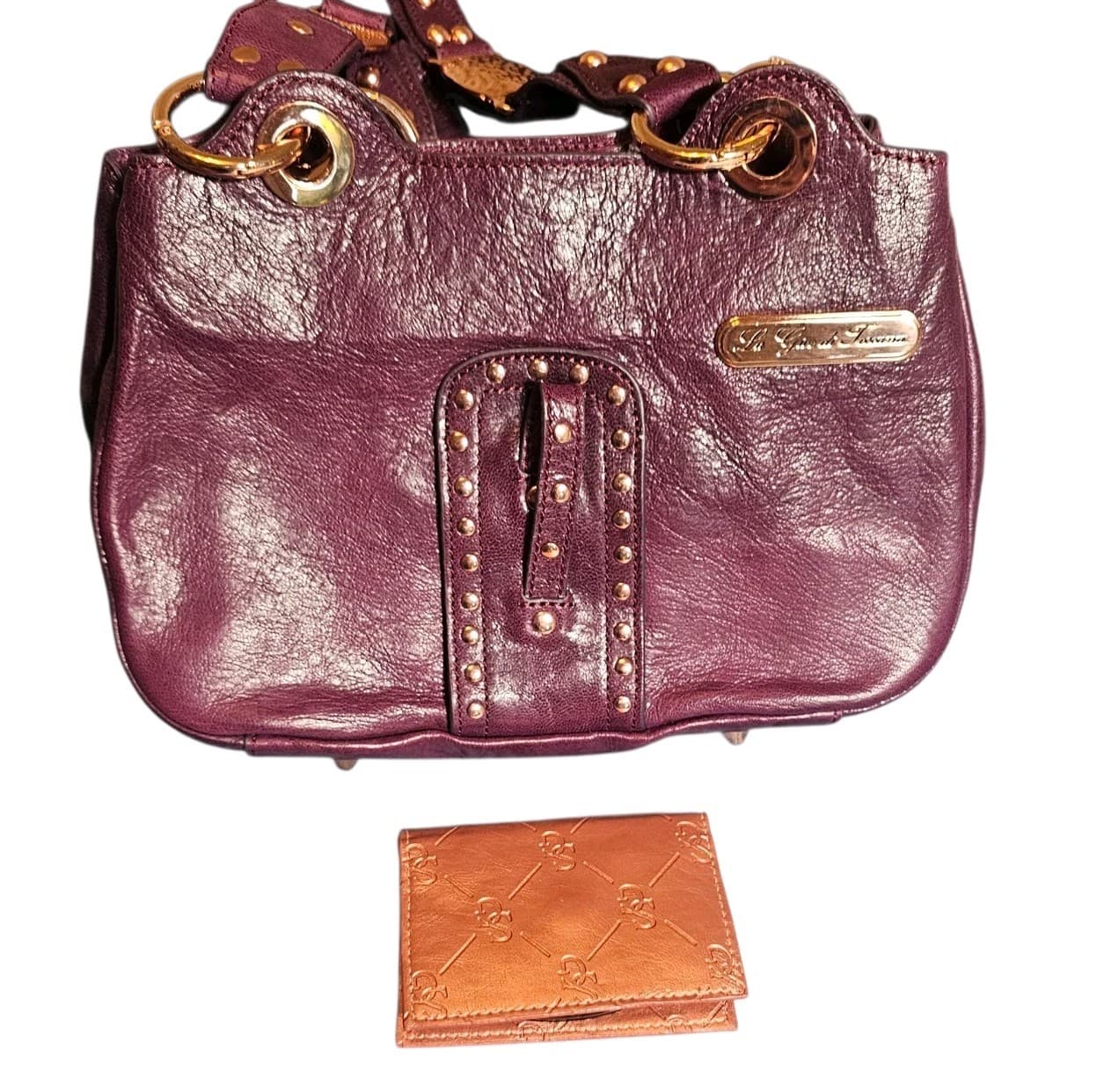 La Gioe Di Toscana By Sharon Gioe Italian Leather Purse Hand Bag Purple - Thumbnail 9