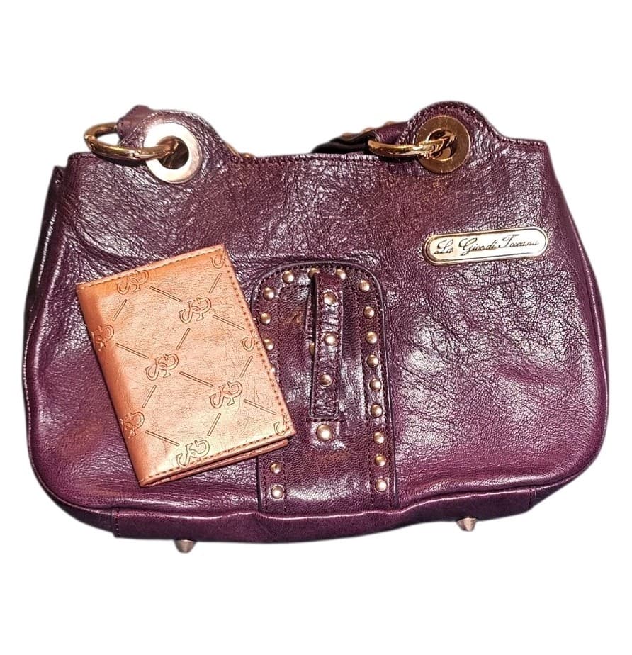 La Gioe Di Toscana By Sharon Gioe Italian Leather Purse Hand Bag Purple - Thumbnail 8