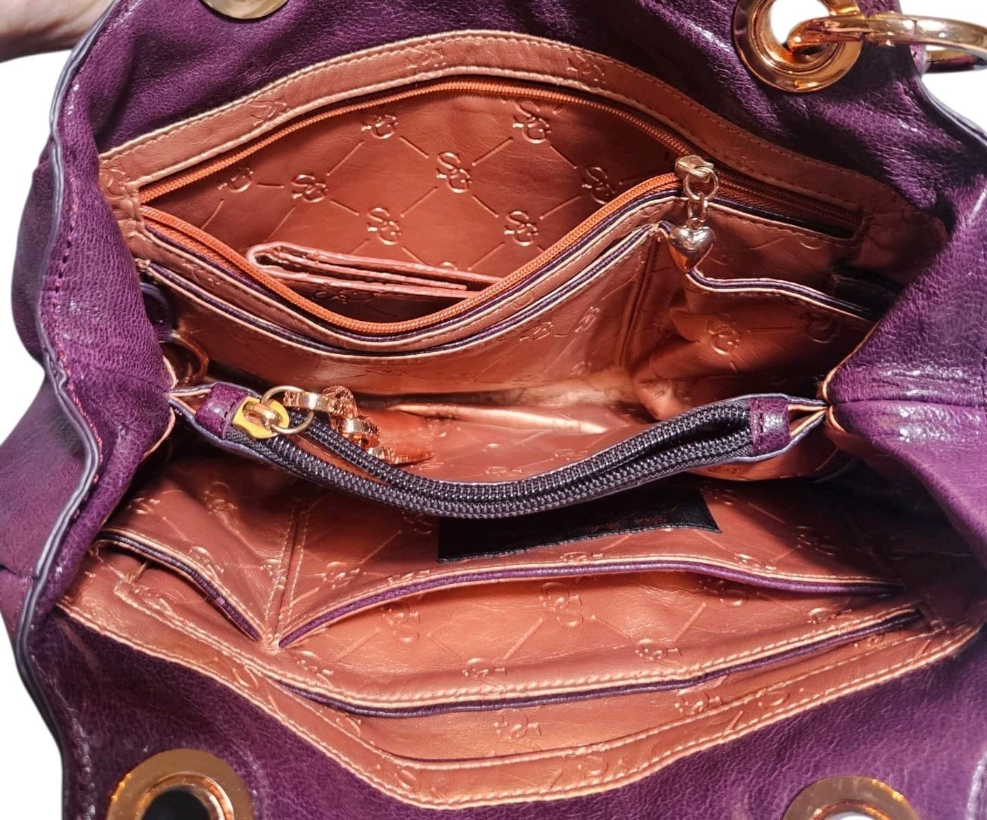 La Gioe Di Toscana By Sharon Gioe Italian Leather Purse Hand Bag Purple - Thumbnail 7