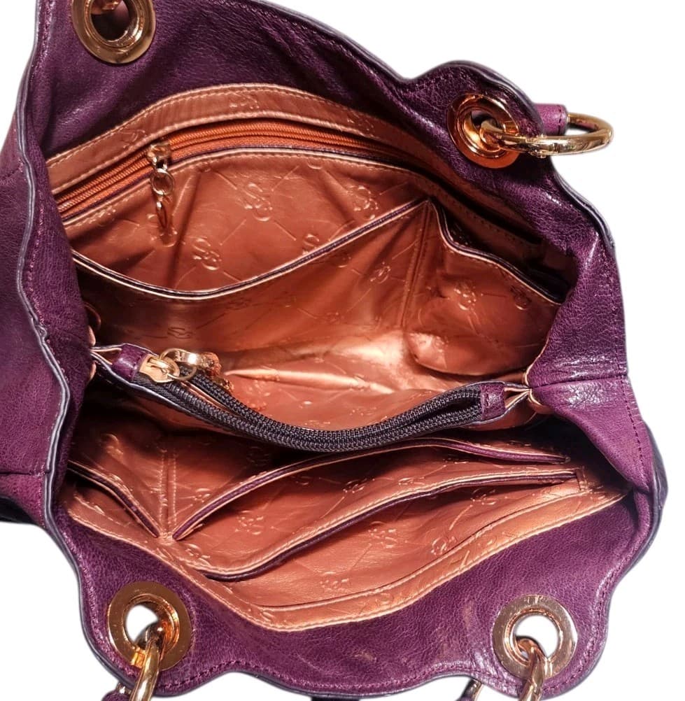 La Gioe Di Toscana By Sharon Gioe Italian Leather Purse Hand Bag Purple - Thumbnail 6