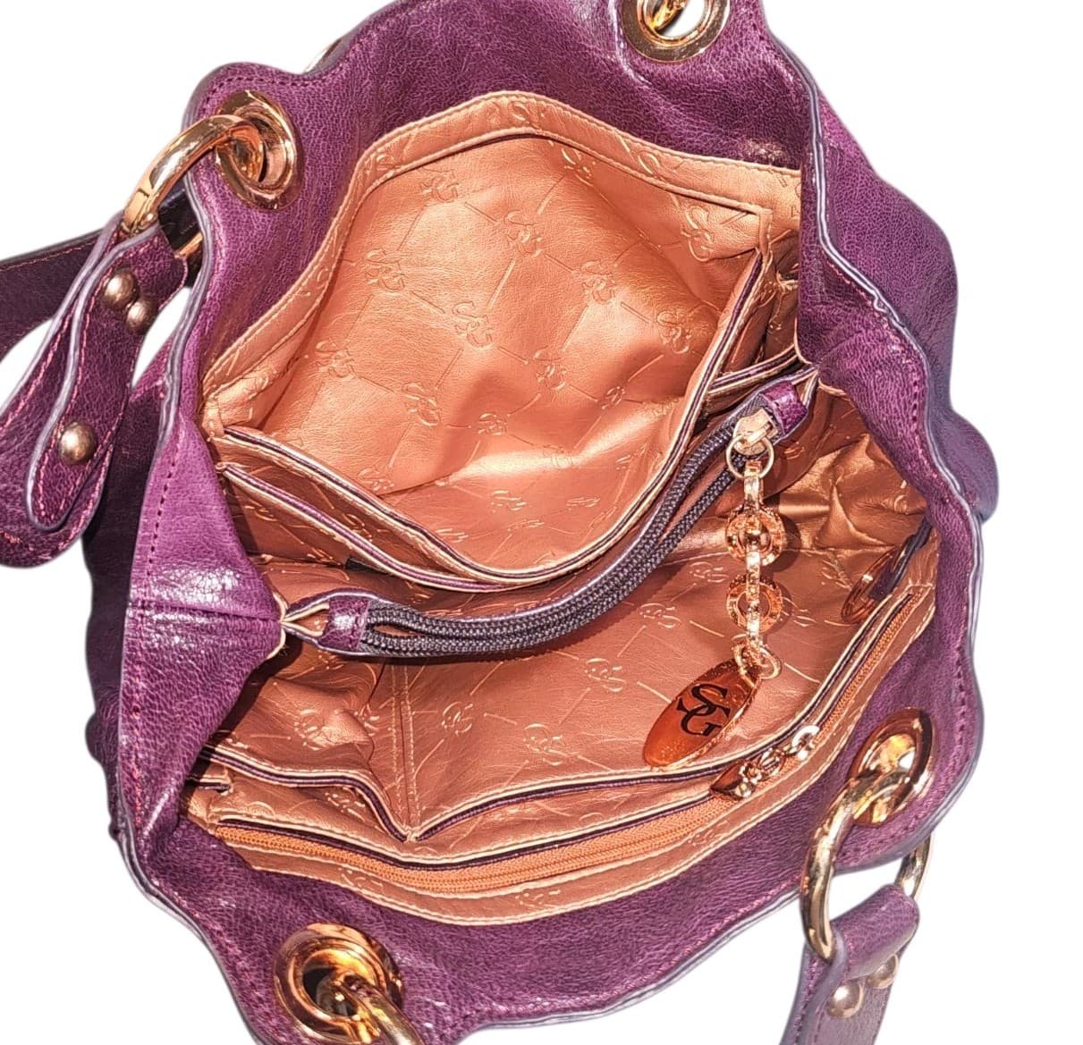 La Gioe Di Toscana By Sharon Gioe Italian Leather Purse Hand Bag Purple - Thumbnail 4
