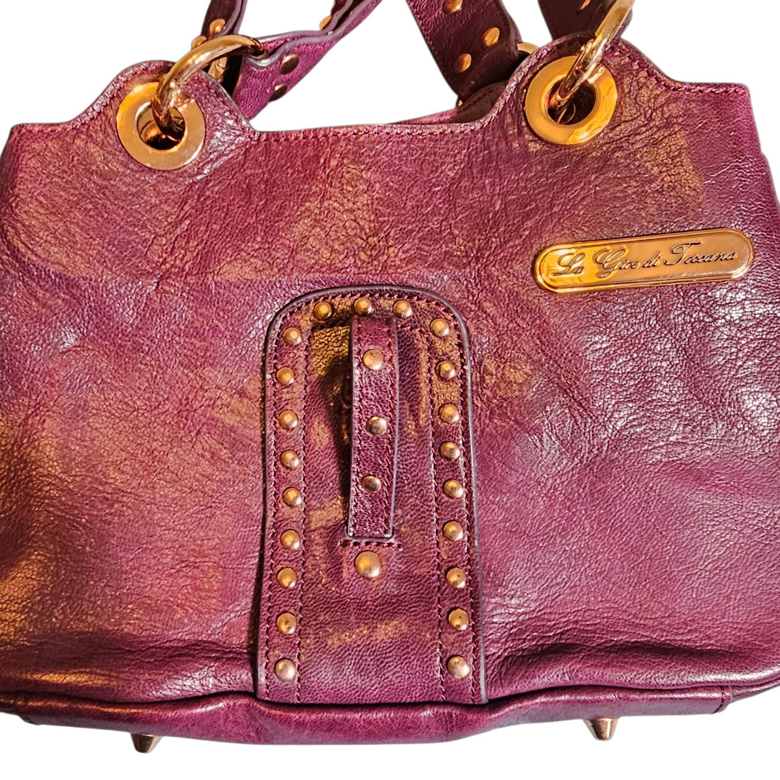 La Gioe Di Toscana By Sharon Gioe Italian Leather Purse Hand Bag Purple - Thumbnail 15