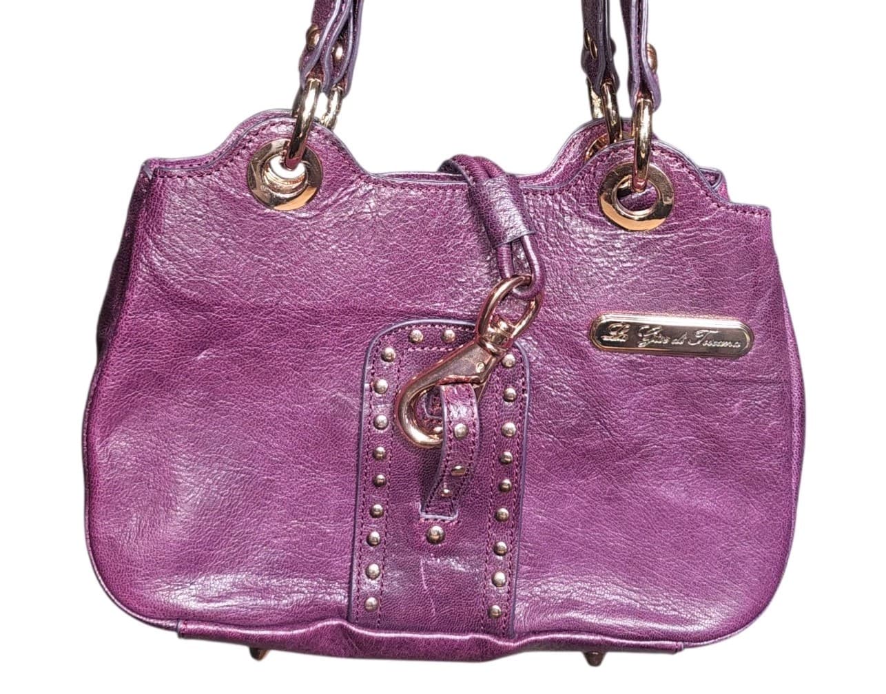 La Gioe Di Toscana By Sharon Gioe Italian Leather Purse Hand Bag Purple - Thumbnail 2