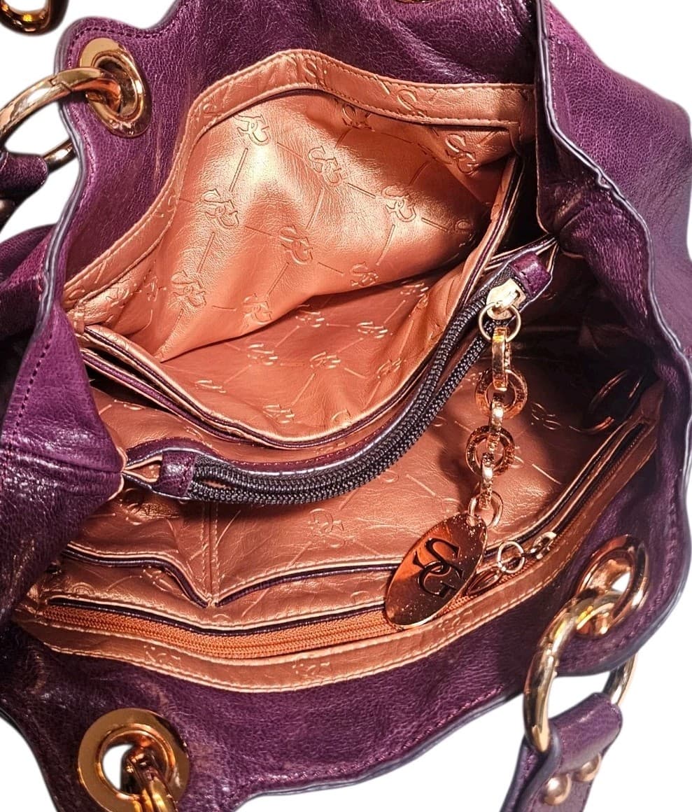 La Gioe Di Toscana By Sharon Gioe Italian Leather Purse Hand Bag Purple - Thumbnail 5