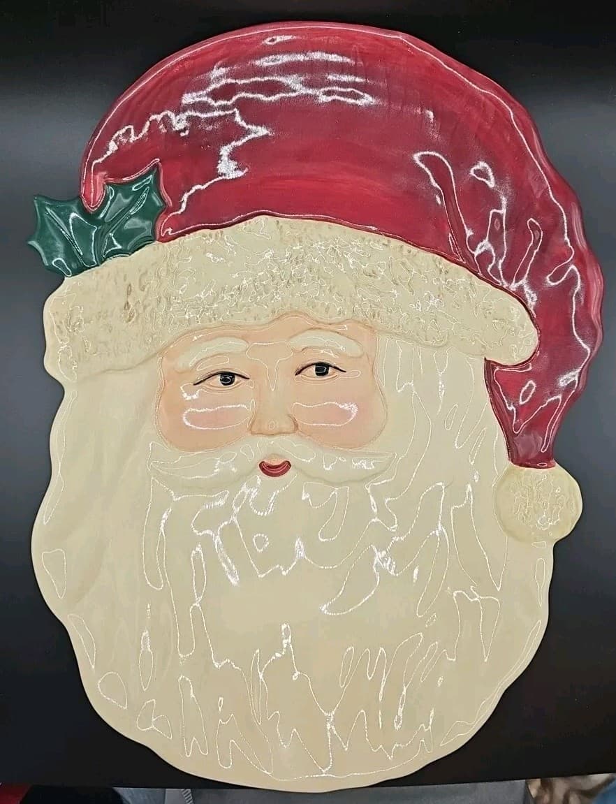 Vintage Christmas Santa Claus Ceramic Large Holiday Serving Platter 12"x10" - Thumbnail 2