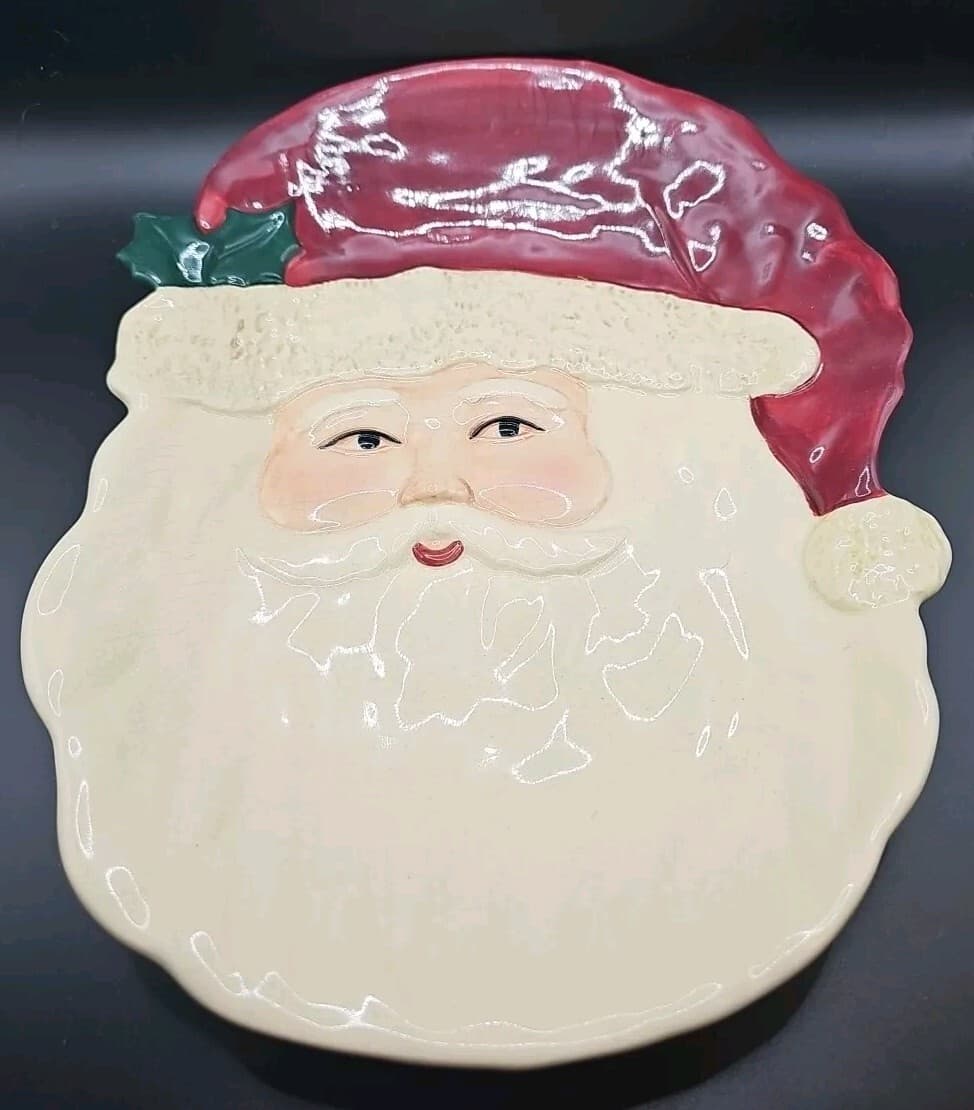 Vintage Christmas Santa Claus Ceramic Large Holiday Serving Platter 12"x10"
