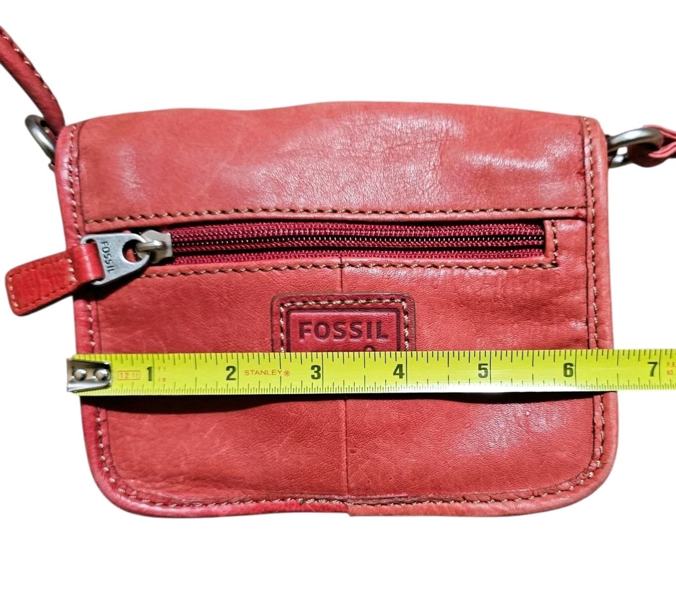 Fossil Pink Peach Genuine Leather Shoulder Bag Small Purse Pre-owned 6 1/2 X 5” - Thumbnail 11