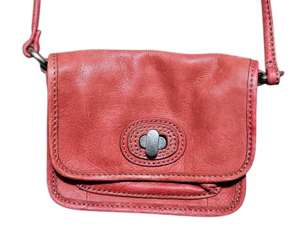 Fossil Pink Peach Genuine Leather Shoulder Bag Small Purse Pre-owned 6 1/2 X 5” - Thumbnail 2