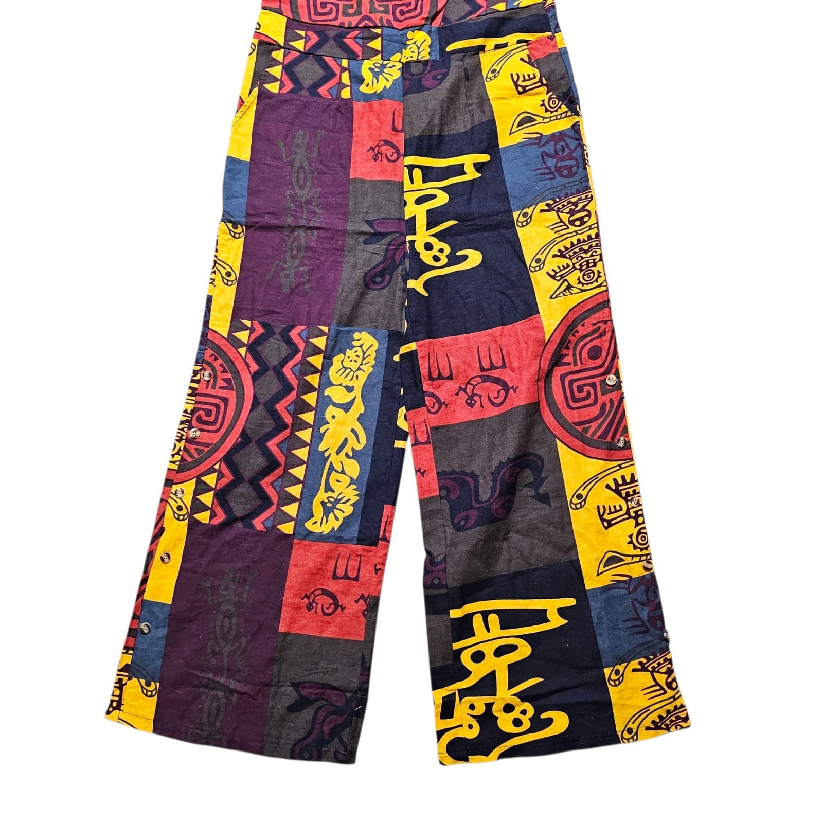 Ethnic Printed Wide Leg Overalls Womans Size L - Thumbnail 3