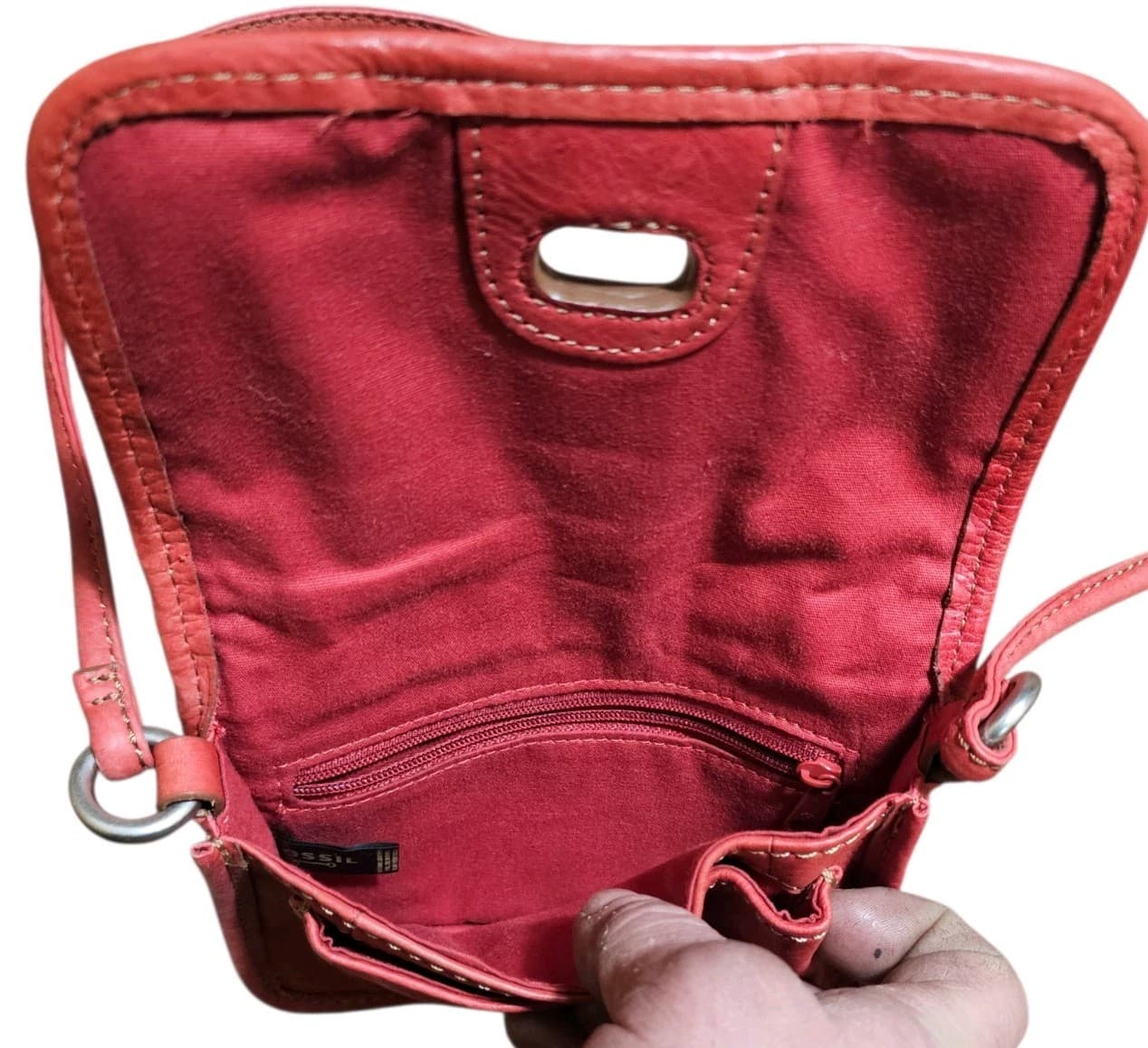 Fossil Pink Peach Genuine Leather Shoulder Bag Small Purse Pre-owned 6 1/2 X 5” - Thumbnail 7