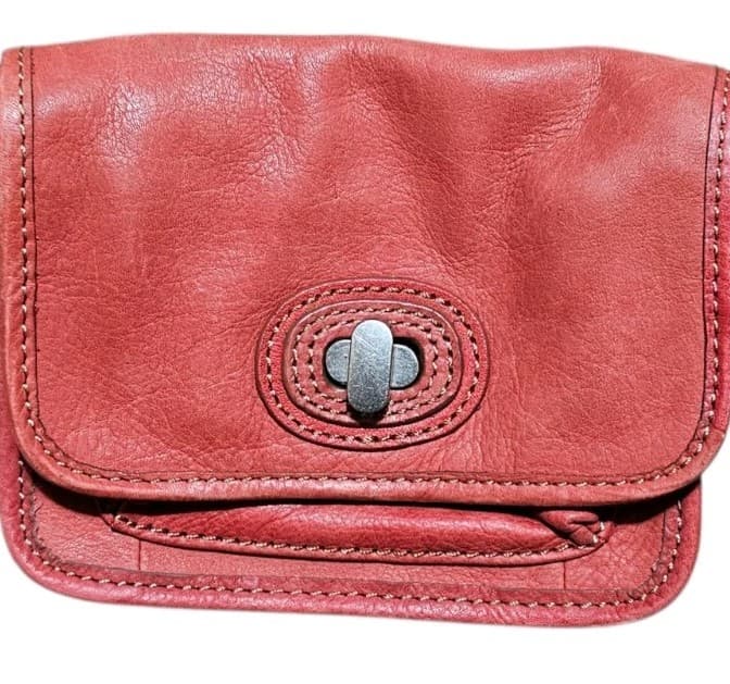 Fossil Pink Peach Genuine Leather Shoulder Bag Small Purse Pre-owned 6 1/2 X 5” - Thumbnail 3