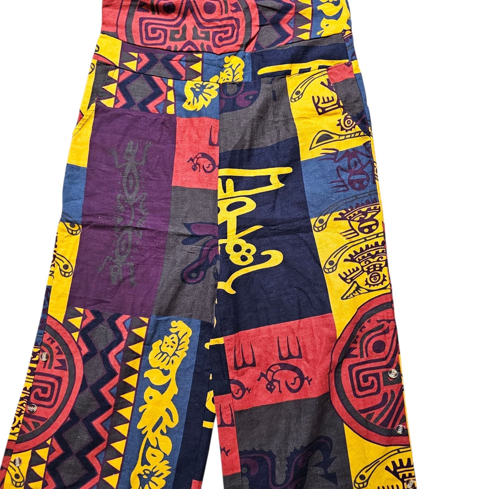 Ethnic Printed Wide Leg Overalls Womans Size L - Thumbnail 6