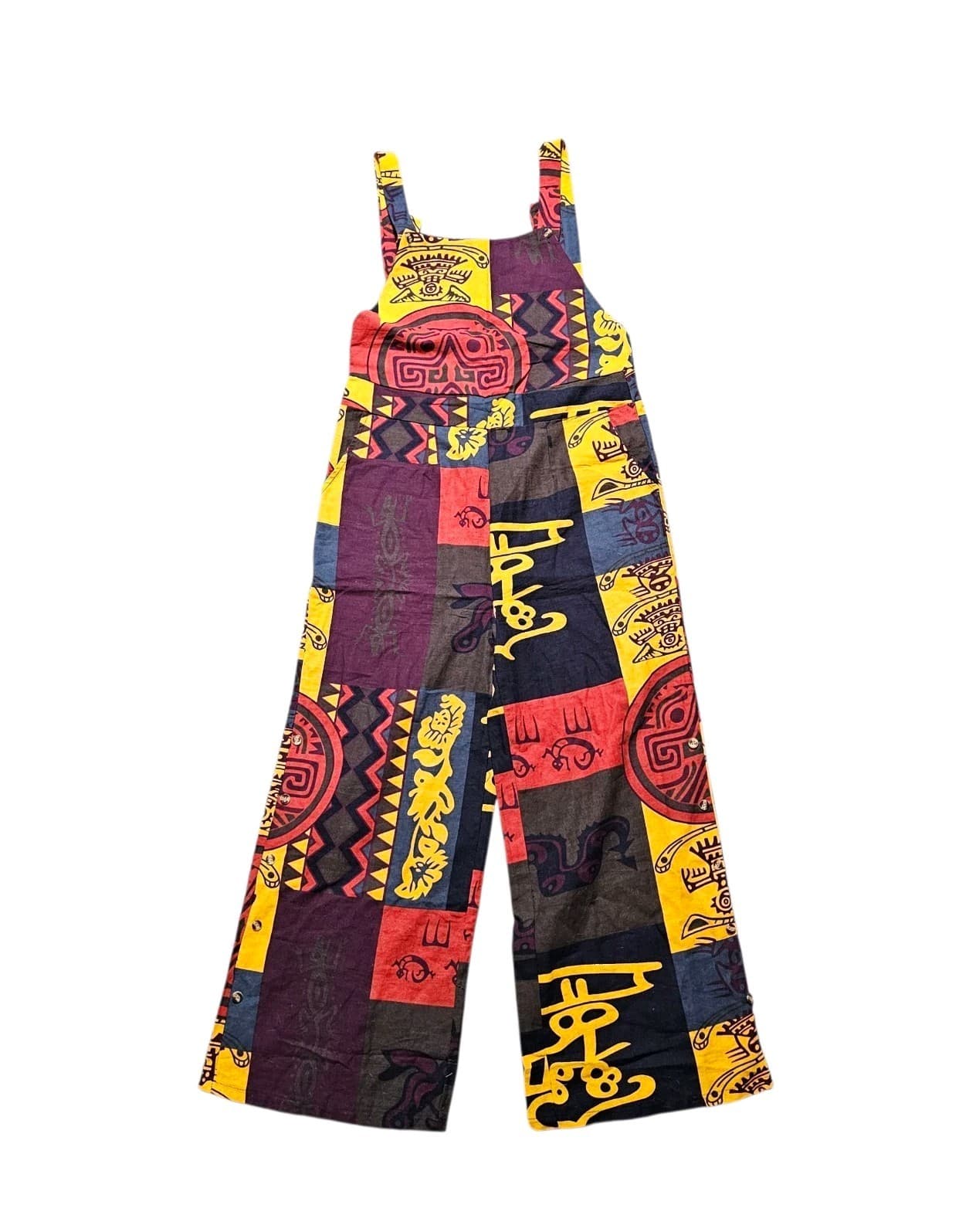 Ethnic Printed Wide Leg Overalls Womans Size L