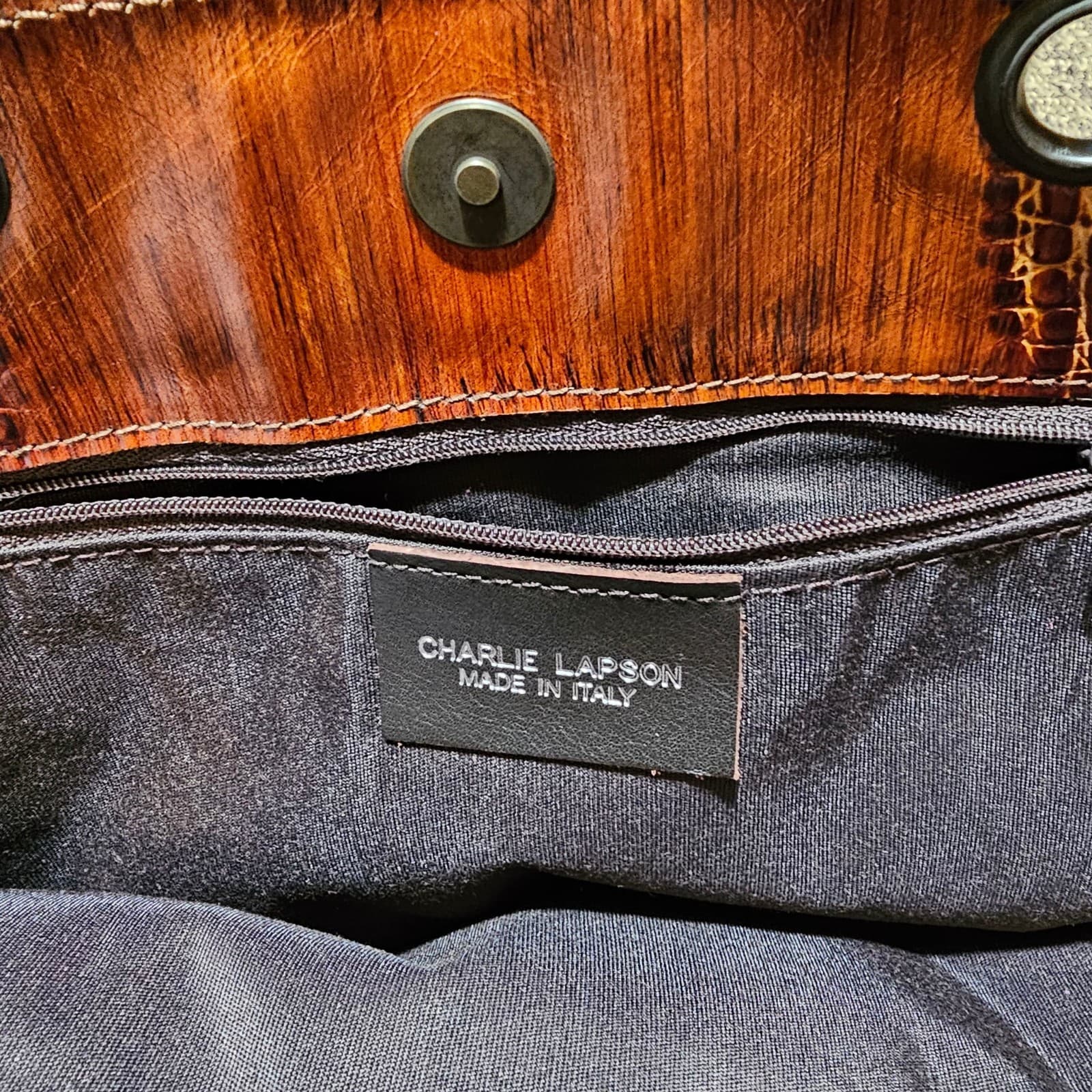 Charlie Lapsen Leather Purse Made In Italy Crocodile Embossed - Thumbnail 6
