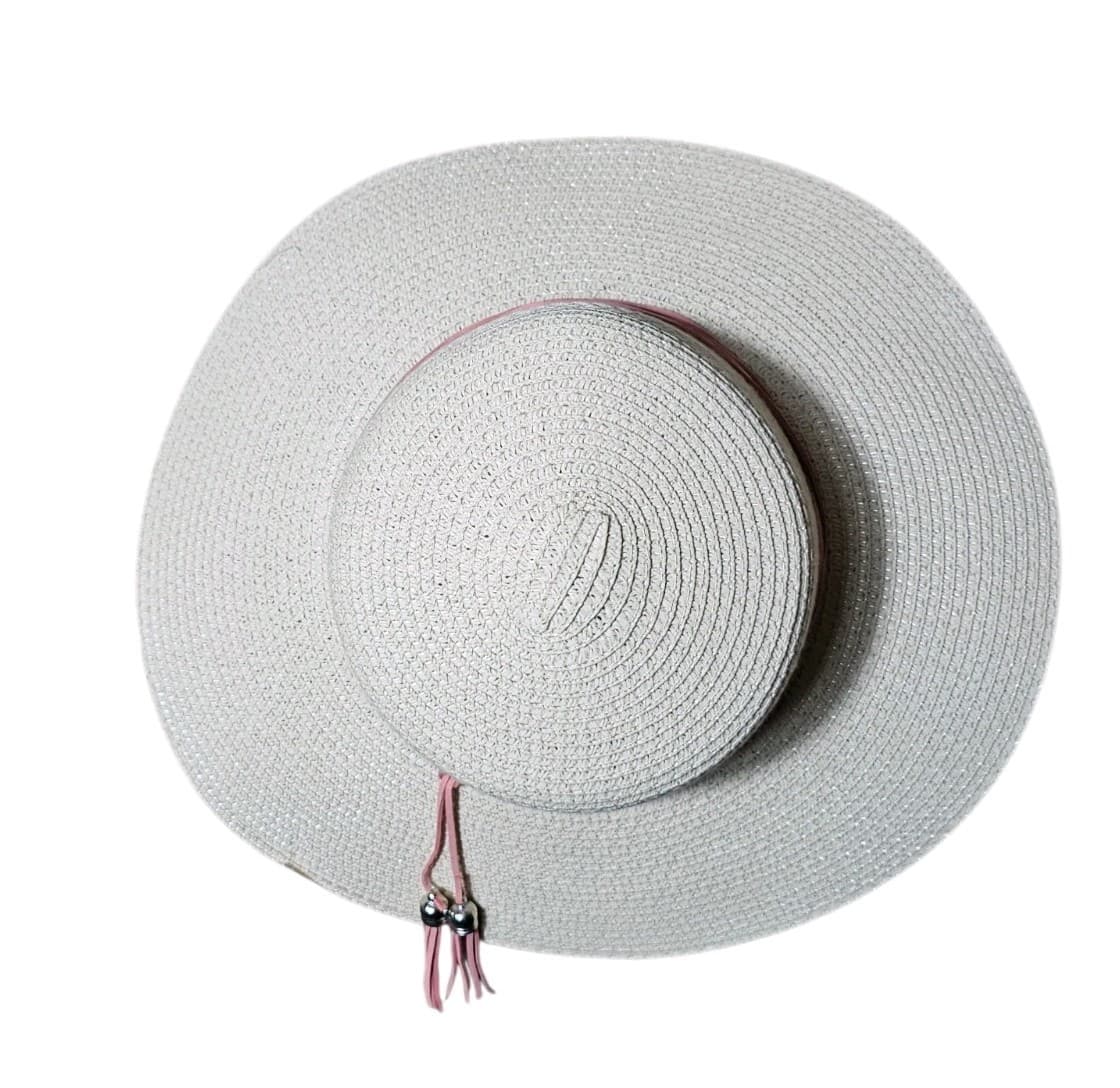 Braided White Straw Sun Hat With Pink Tassel Unbraned Nwt - Thumbnail 5
