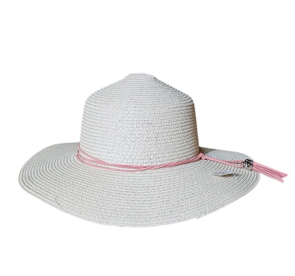 Braided White Straw Sun Hat With Pink Tassel Unbraned Nwt - Thumbnail 3