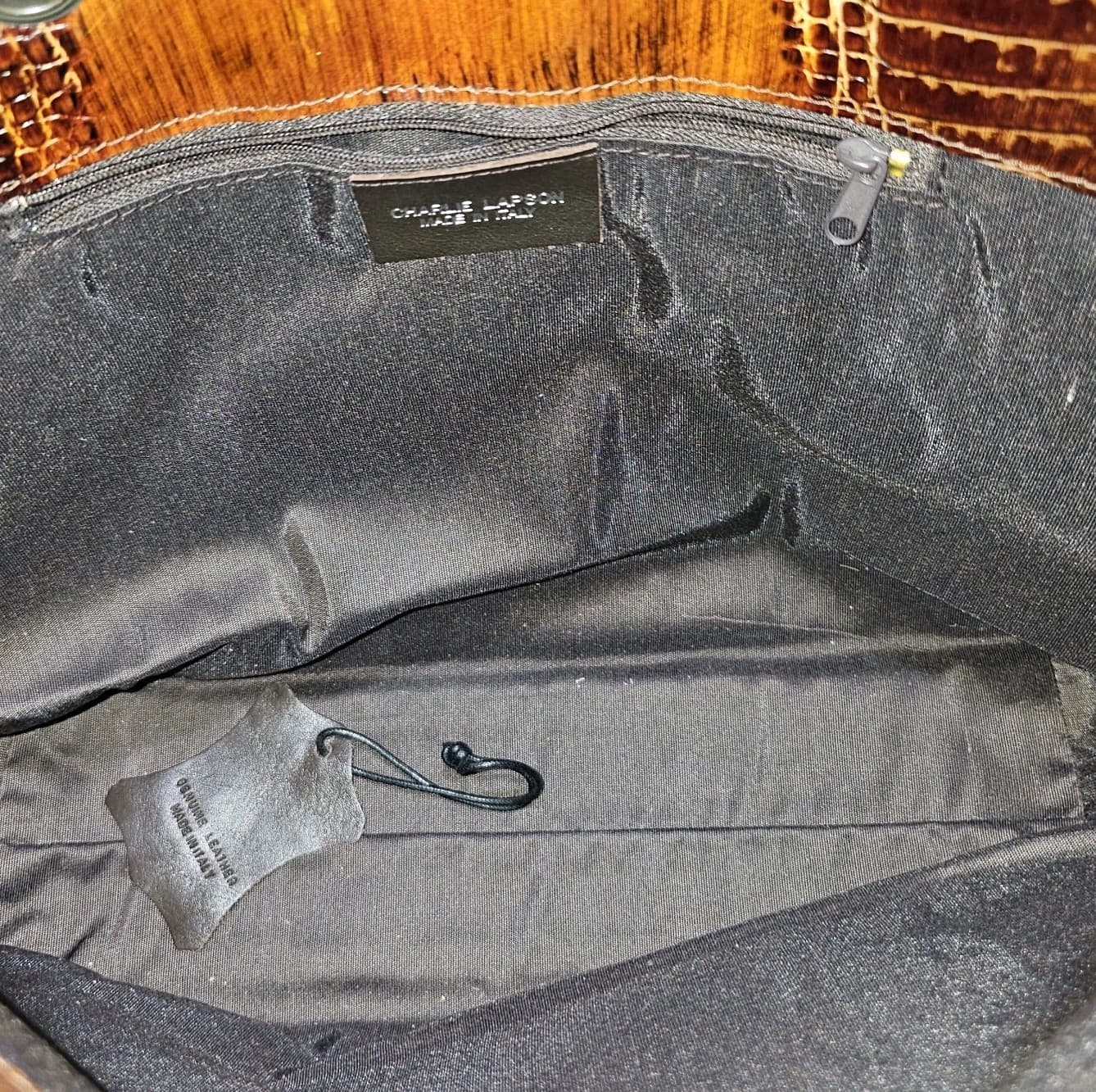 Charlie Lapsen Leather Purse Made In Italy Crocodile Embossed - Thumbnail 13